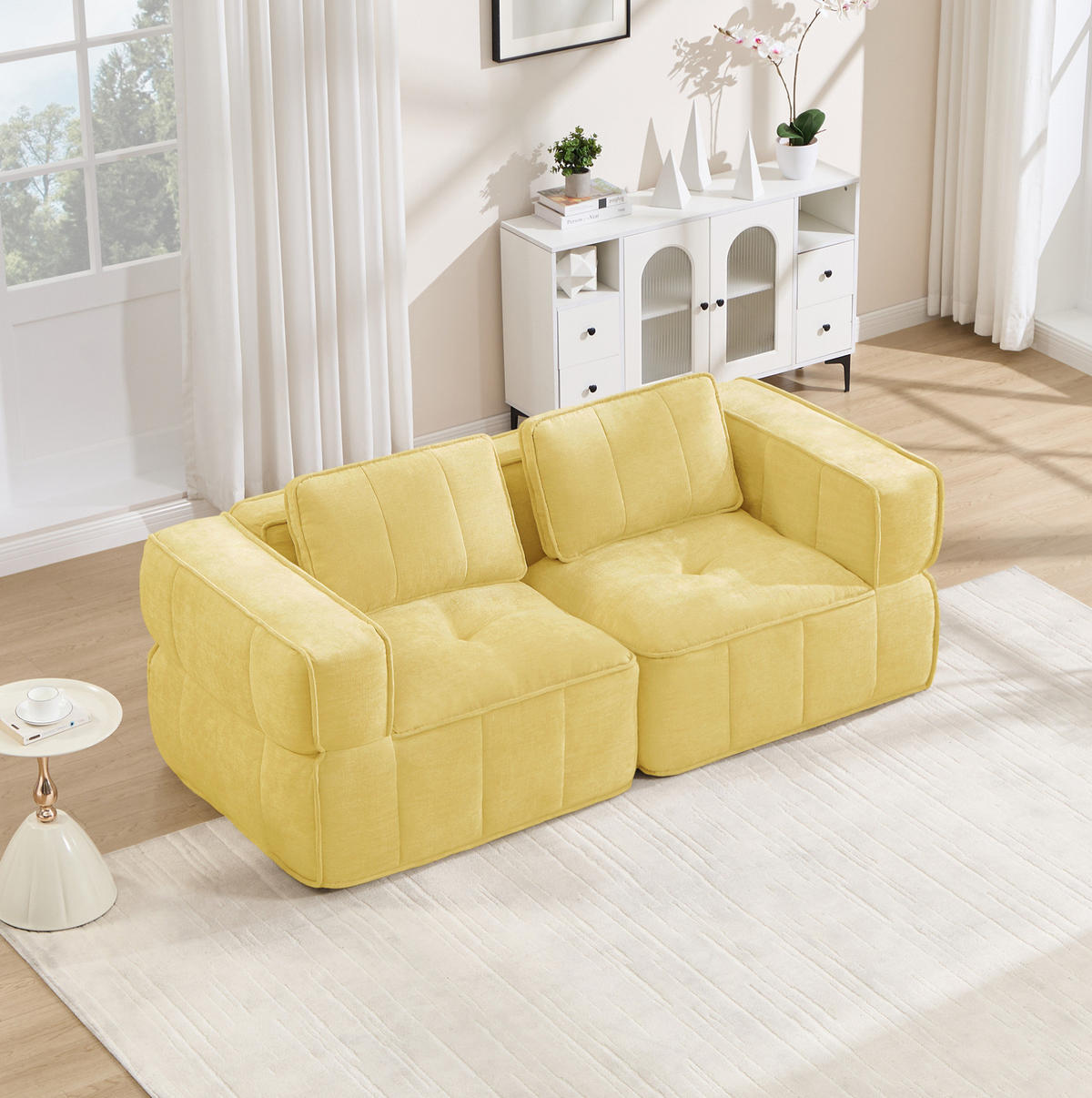 SOFA 198/93/67 cm in Gelb, modular, rahmenlos und mit tiefer Sitzfläche - Gelb, Kunststoff (93/67/198cm) - Flora Grace