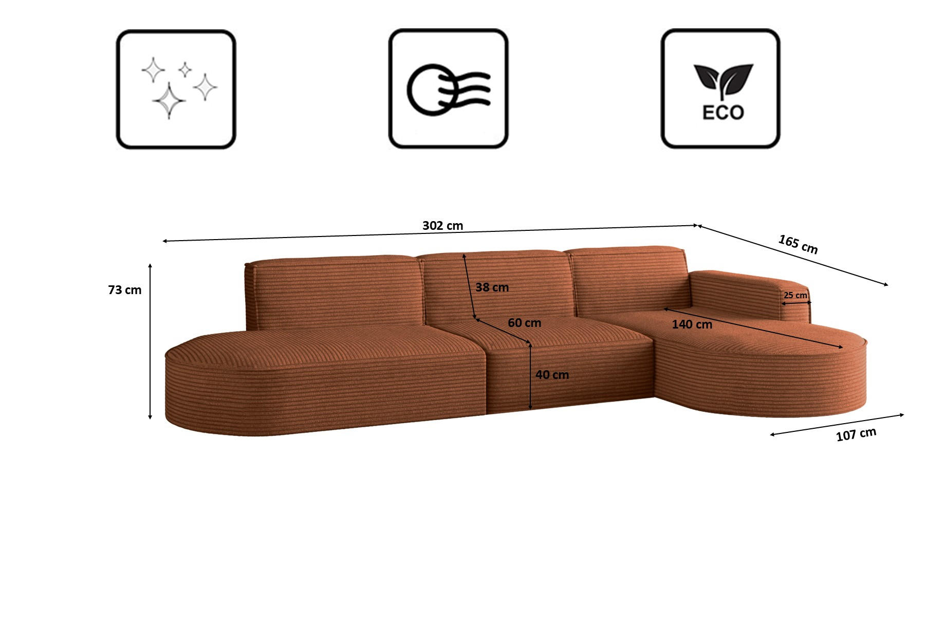 Thumbnail - Kaiser Möbel Ecksofa, Orange, Holz, L-Form, 302x296 cm, Wohnzimmer, Sofas & Couches, Wohnlandschaften, Ecksofas