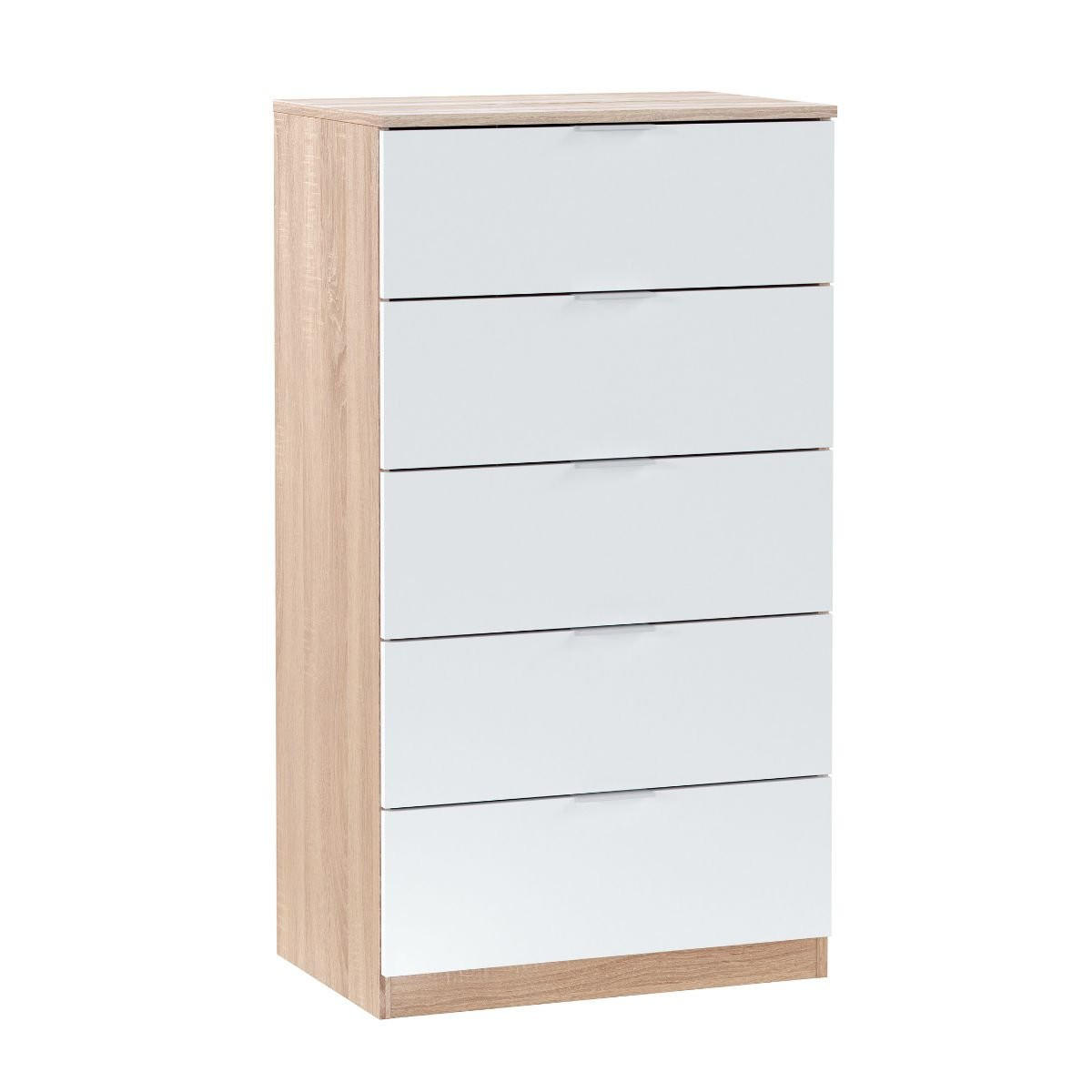KOMMODE 5 Schubladen Kommoden - L60 cm - Eichefarben/Weiß, Holzwerkstoff (40/110/60cm) - Calicosy