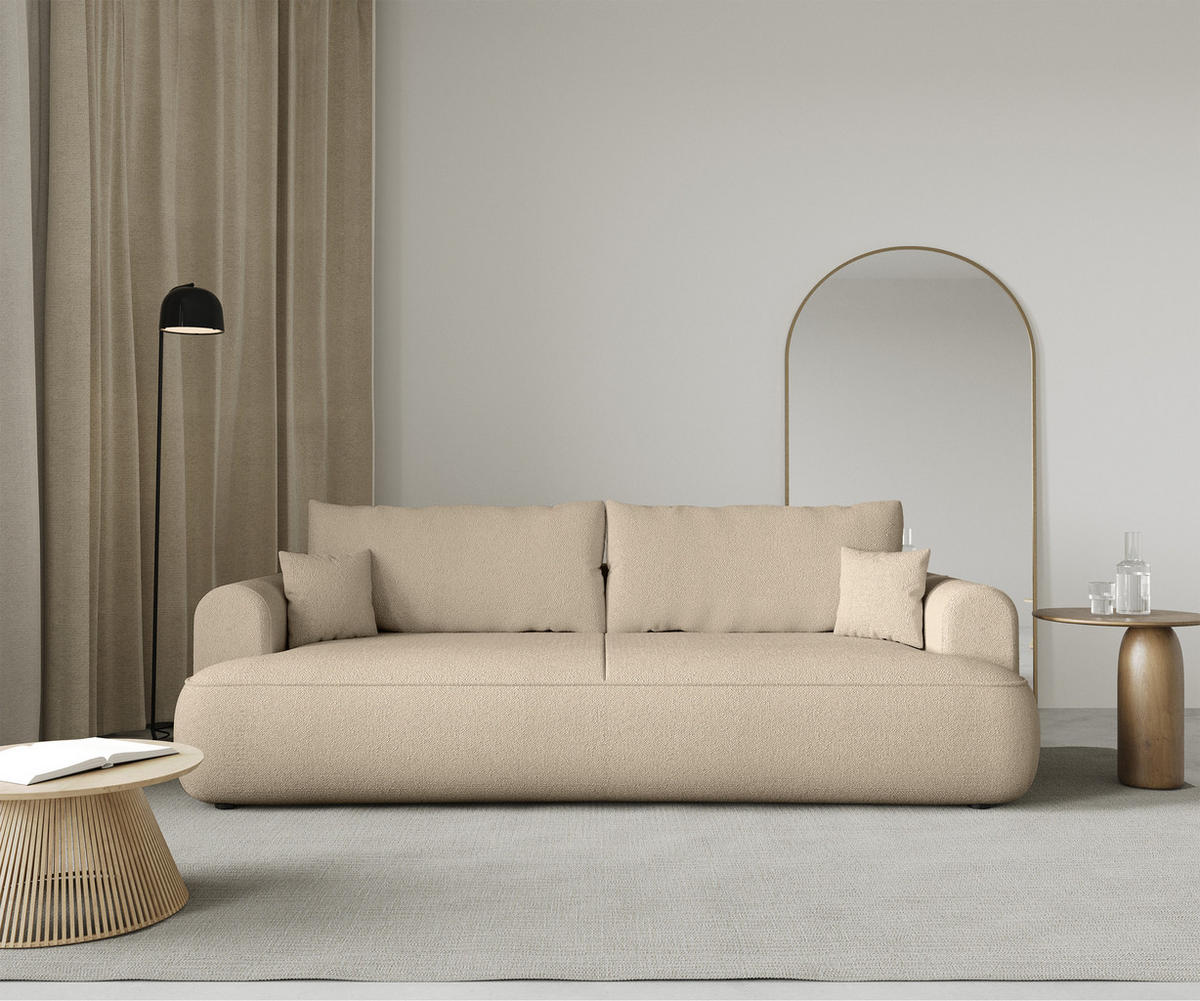 SCHLAFSOFA Ovo Hellbeige 250 cm - Ecru/Schwarz, Kunststoff/Textil (250/92/110cm) - Selsey