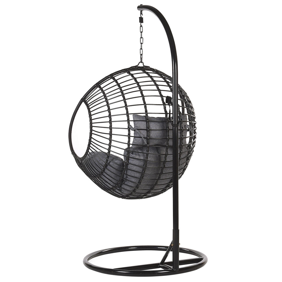 HÄNGESESSEL mit Gestell PE Rattan schwarz 97 cm Aspio - Schwarz, Kunststoff (99/199/97cm) - Beliani
