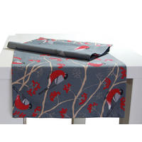 TISCHLÄUFER Beeren Vögel Baumwolle stone 150/40 cm - Grau, Textil (40/150cm) - beties Heimtextil