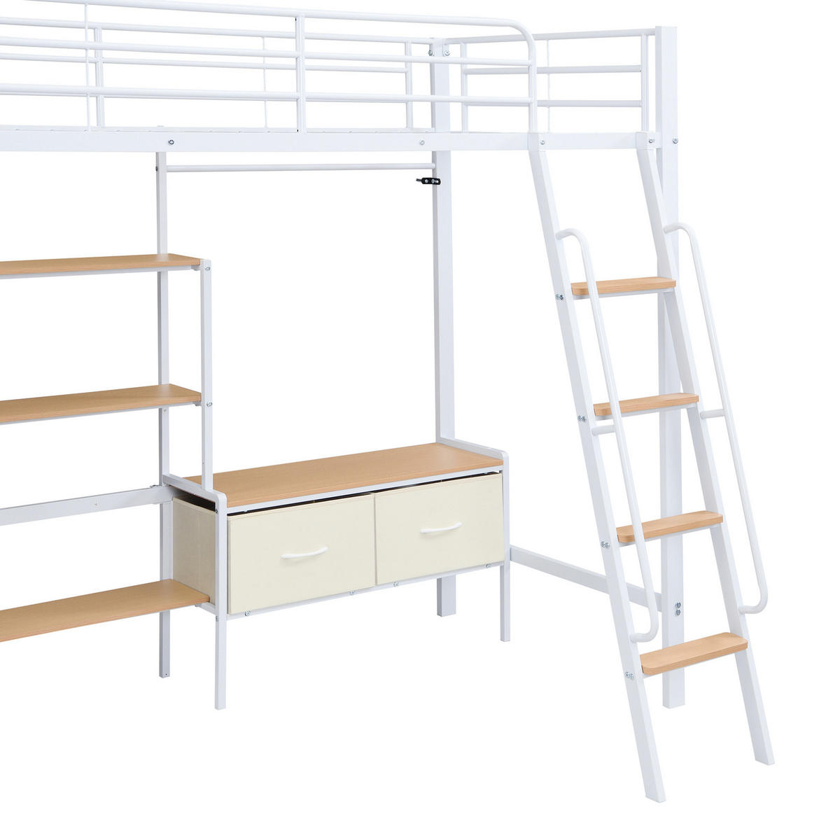 HOCHBETT 90/200 cm Weiß/Natur aus Eisen und MDF mit Schreibtisch - Weiß, Metall (90/200cm) - OKWISH