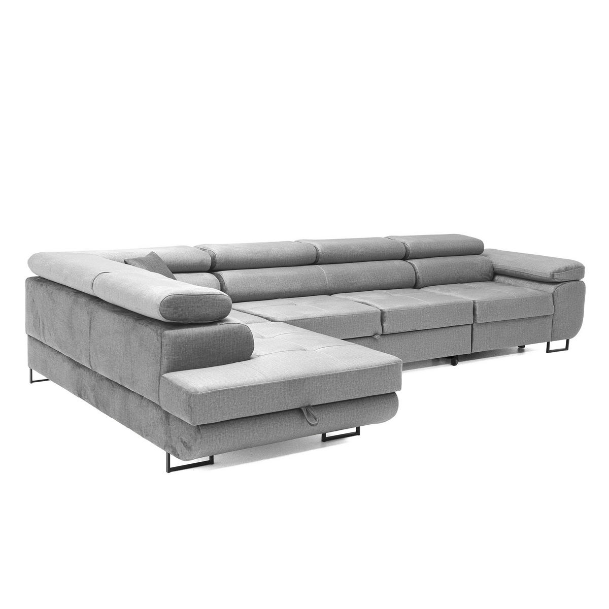 ECKSOFA WILD MAXI L Links mit Schlaffunktion 125x195 Velours Grau - Chromfarben/Grau, Holz/Textil (203/350cm) - Muffo