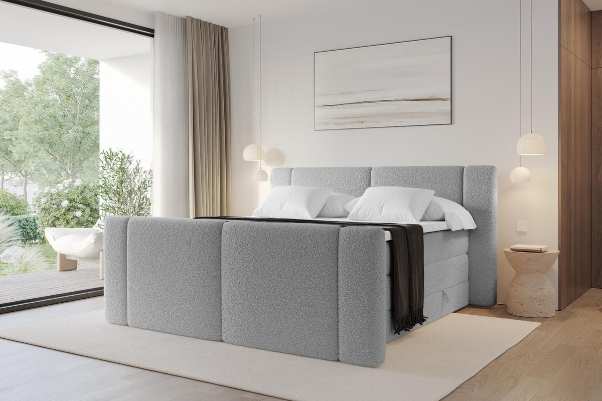 BOXSPRINGBETT mit Matratze H3/H4 - EVON KING Zanozek - 140x200 cm Hellgrau - Hellgrau, Holzwerkstoff (140/200cm) - ALTDECOR