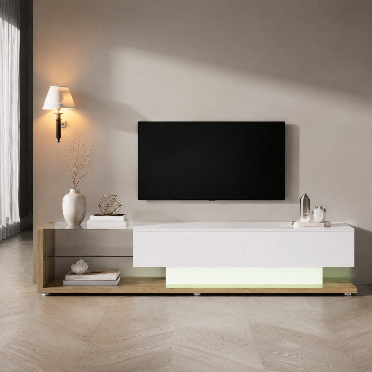 TV-ELEMENT mit LED-Beleuchtung 170 x 36 x 38 cm Weiß Hochglanz - Beige, Holzwerkstoff (36/38/170cm) - Beauniv