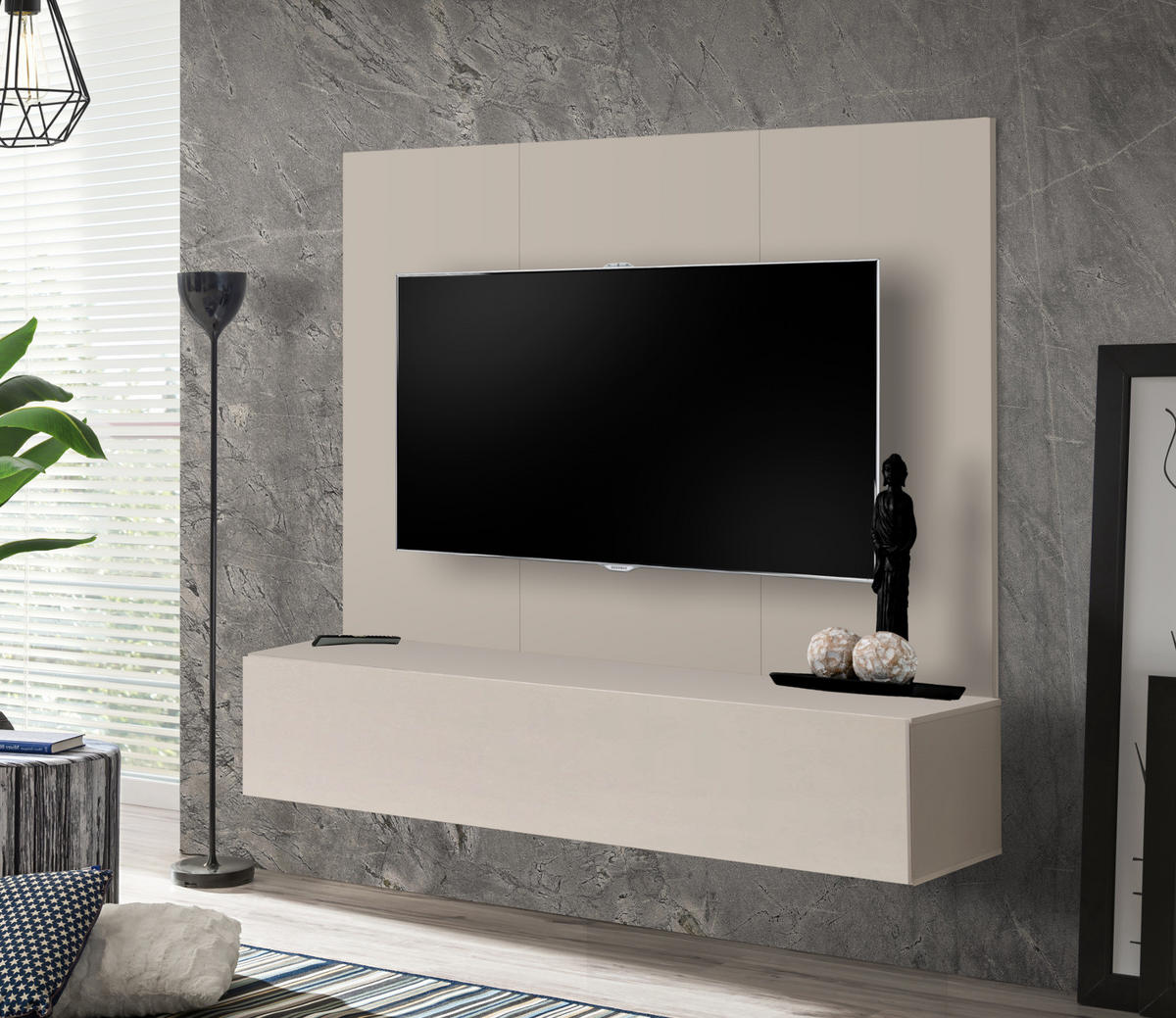 TV-LOWBOARD Kaschmir 160 cm hängend, Set inklusive Wandpaneel - Kaschmir, Holzwerkstoff (160/148/40cm) - Inn.Furn