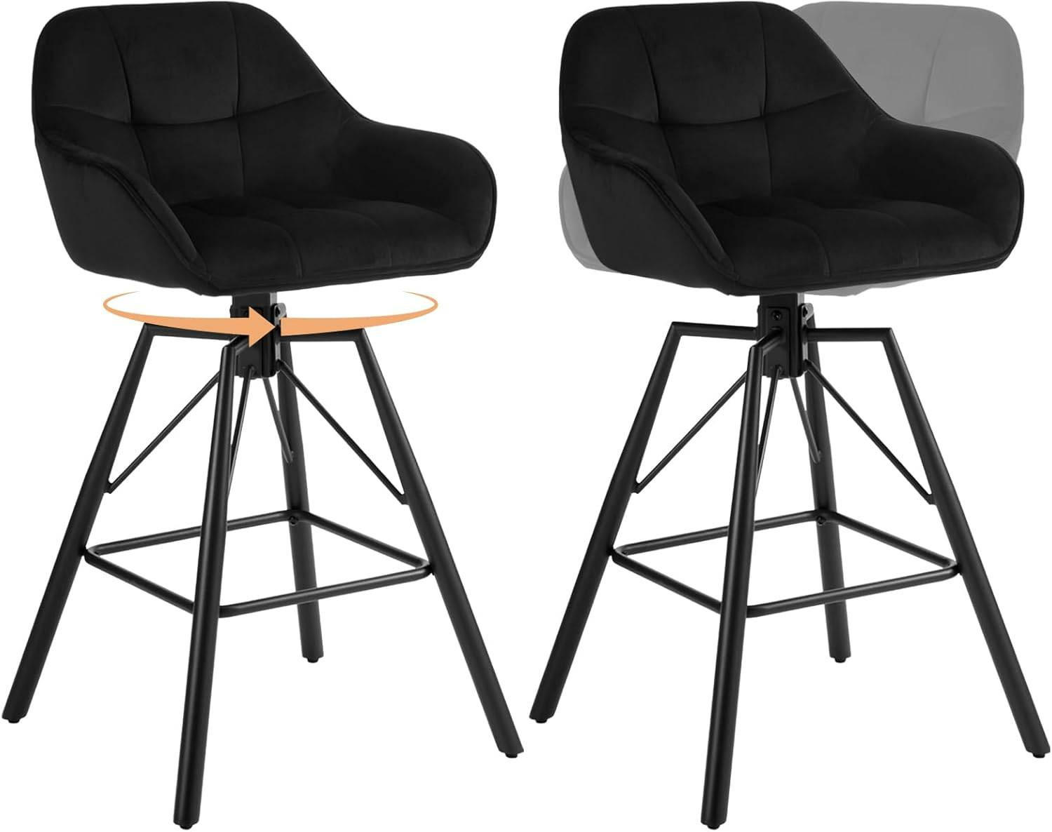 BARHOCKER 2er Set, Samt, Metall, Schwarz - Schwarz, Textil/Metall (51/94.5/53cm) - Woltu