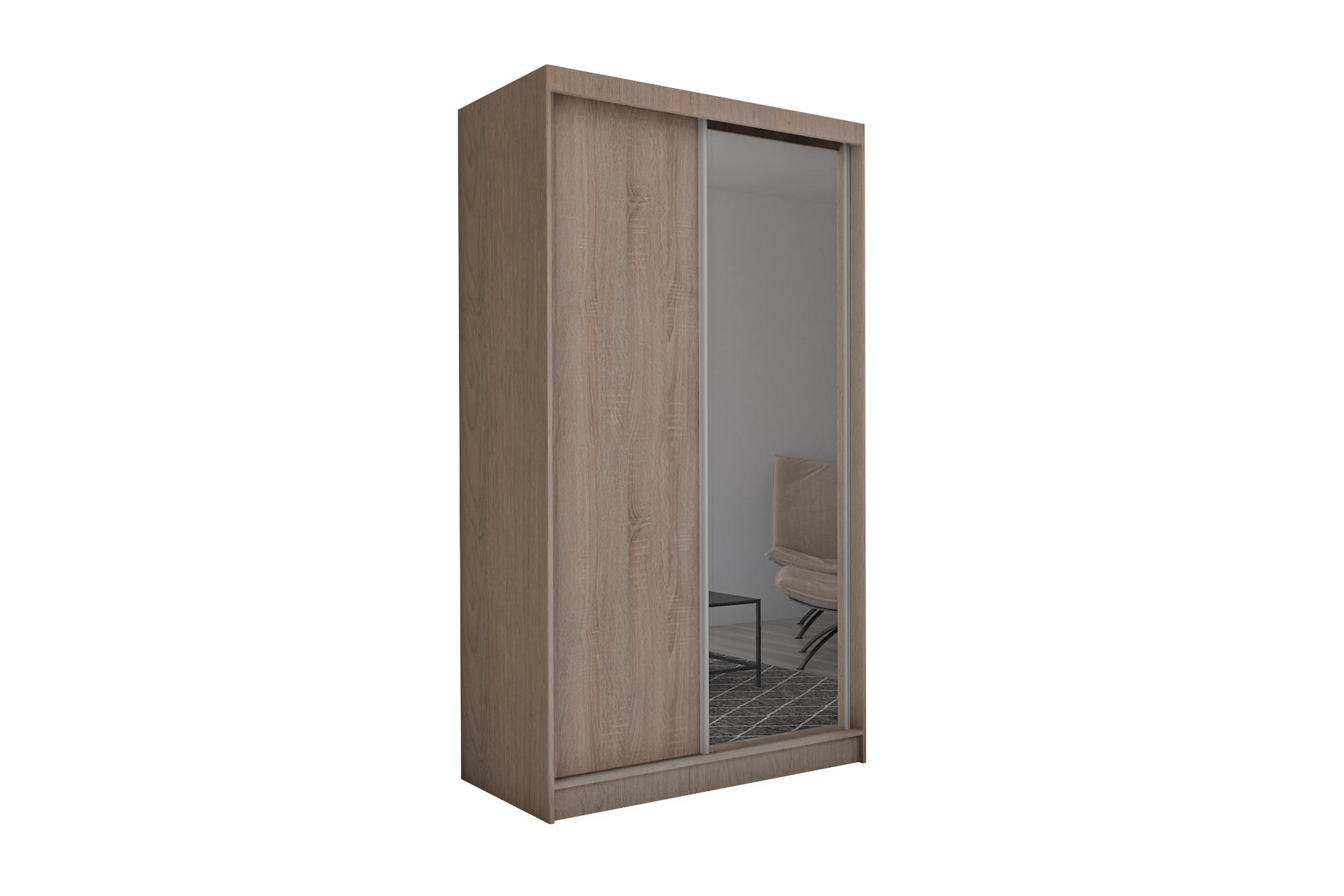 SCHWEBETÜRENSCHRANK PATRIZIA 150/216/61 cm 2-türig mit Spiegel Sonoma Eiche - Sonoma Eiche, Holzwerkstoff (150/216/61cm) - MASSENO