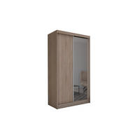 KLEIDERSCHRANK mit Spiegel-Schiebetüren und Aluminium-Leisten, LED-Beleuchtung - PARTI - 150 cm Braun - Braun, Holzwerkstoff (150/216/61cm) - ALTDECOR