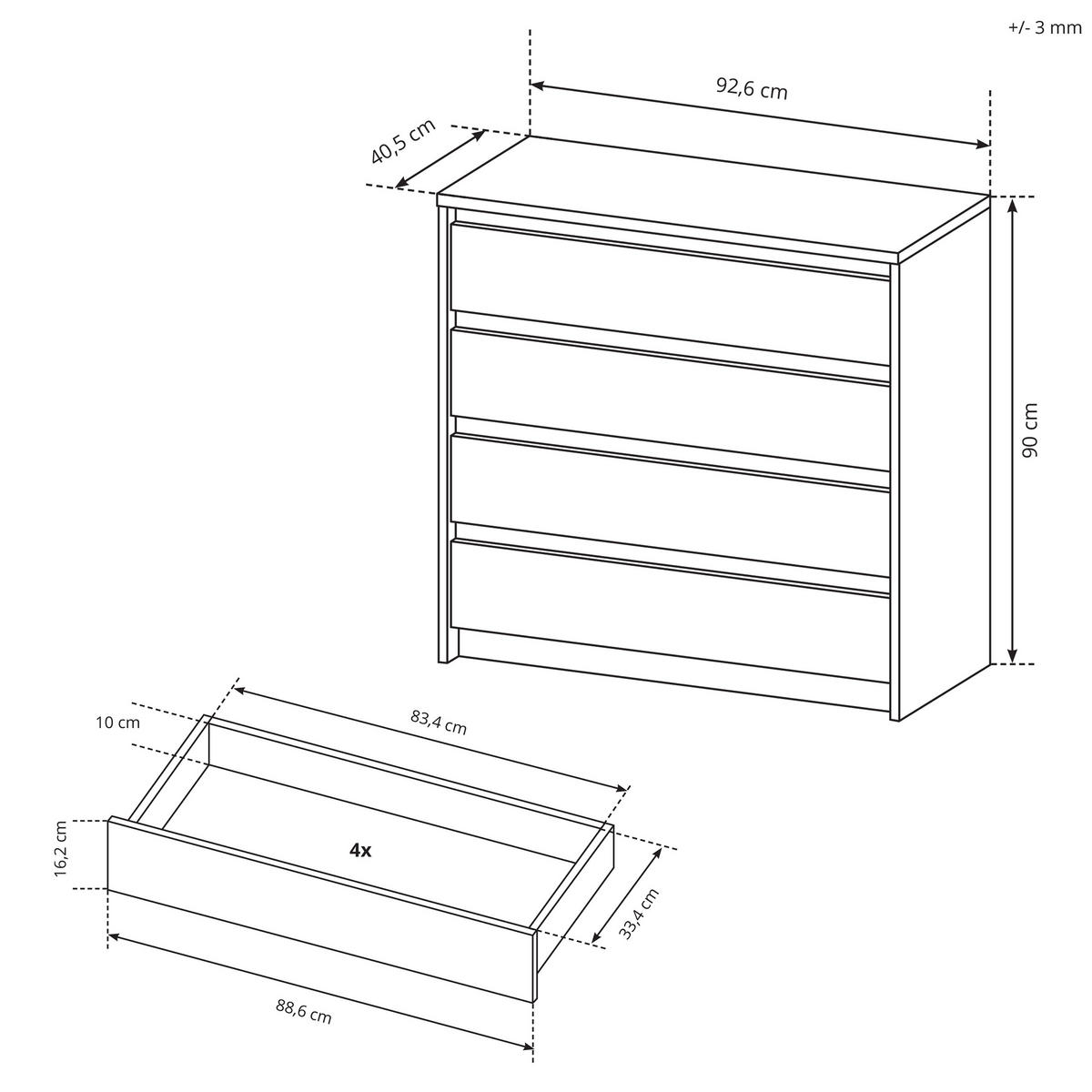 KOMMODE CELEO 93/90/40 cm mit 4 Schubladen Orange - Weiß/Orange, Holzwerkstoff (93/90/40cm) - MASSENO