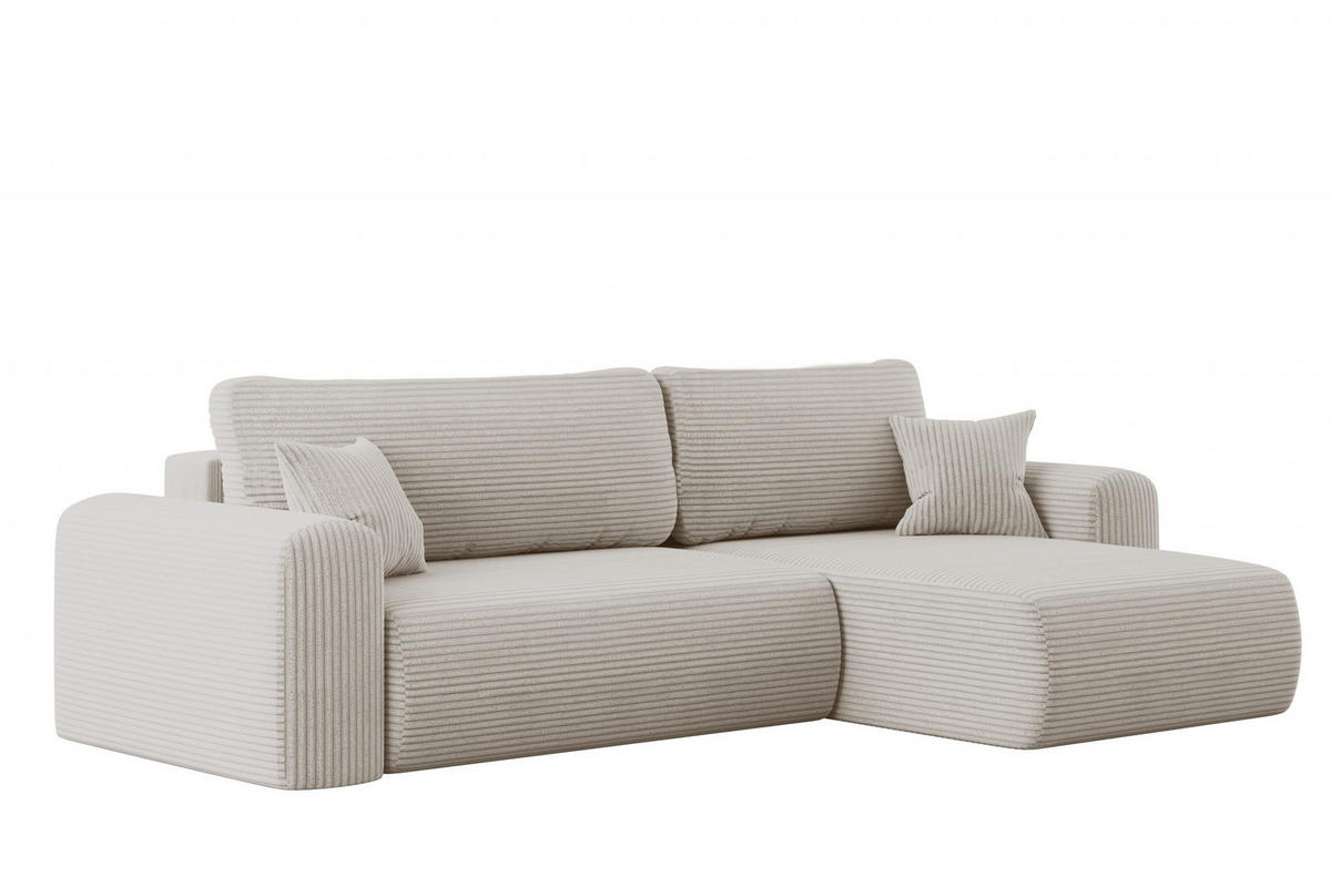 ECKSOFA Mit Schlaffunktion und Stauraum für Bettzeug Capri Stoff Poso Beige Rechts - Beige, Holz/Textil (272/145cm) - Kaiser Möbel