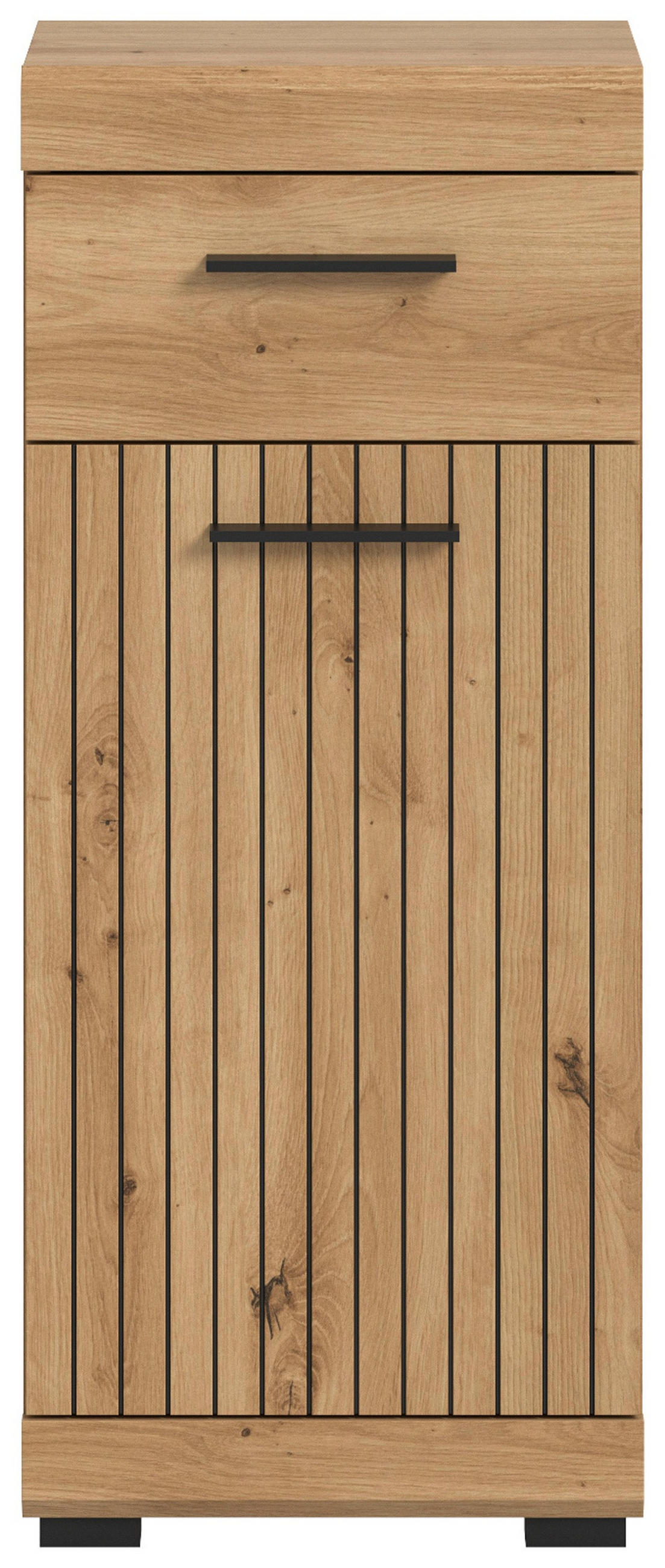 BADKOMMODE Eiche Artisan 37 x 88 cm, Badschrank mit moderner Rillen-Optik - Schwarz/Eiche Artisan, Holzwerkstoff/Kunststoff (37/88/31cm) - Inn.Furn