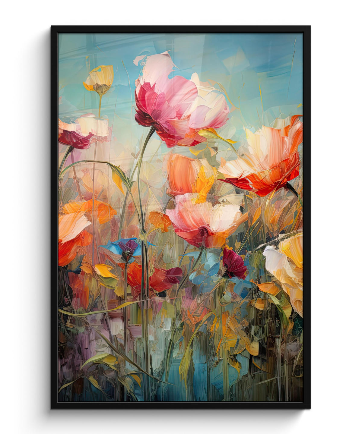 GERAHMTES BILD Blumen - Aquarell - Kunst - Botanisch - Natur 80x120 cm - Orange, Papier (80/120cm) - MuchoWow