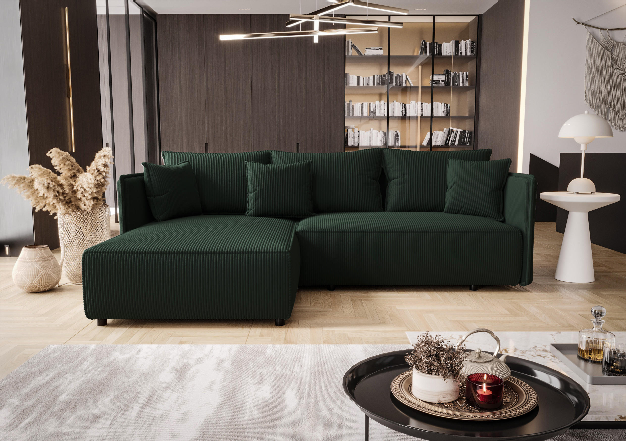 ECKSOFA mit Schlaffunktion MILANO L Poso 014 Links - Grün, Textil (245/185cm) - Bedante