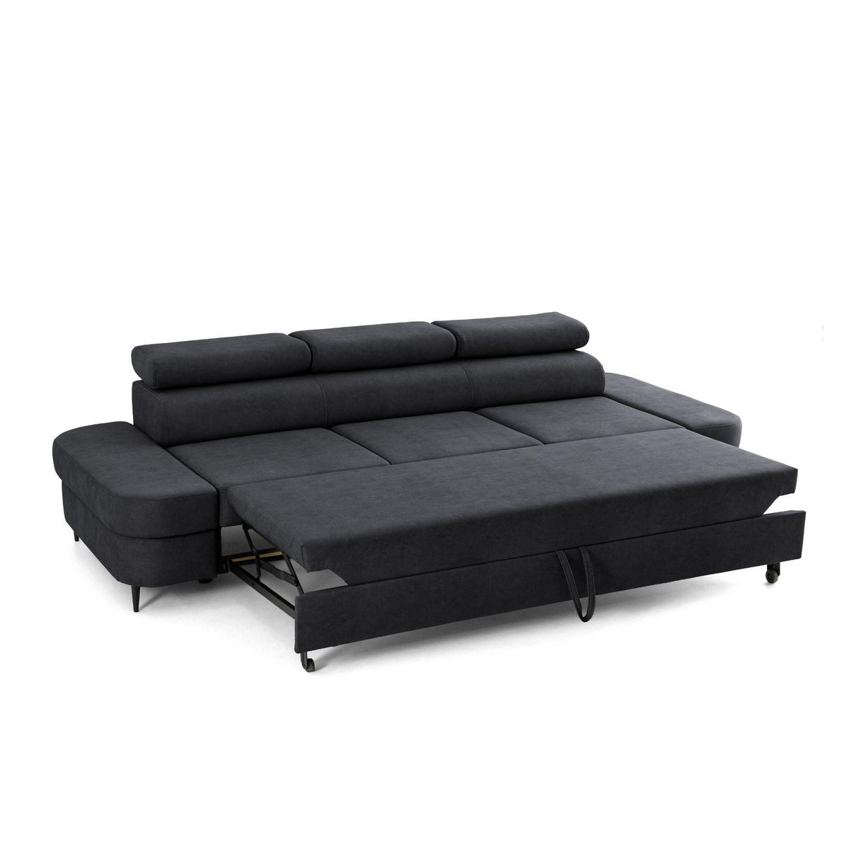 3-SITZER Sofa PRIAM mit Schlaffunktion 125x277 Velours Schwarz - Schwarz, Holz/Textil (278/95/102cm) - Muffo