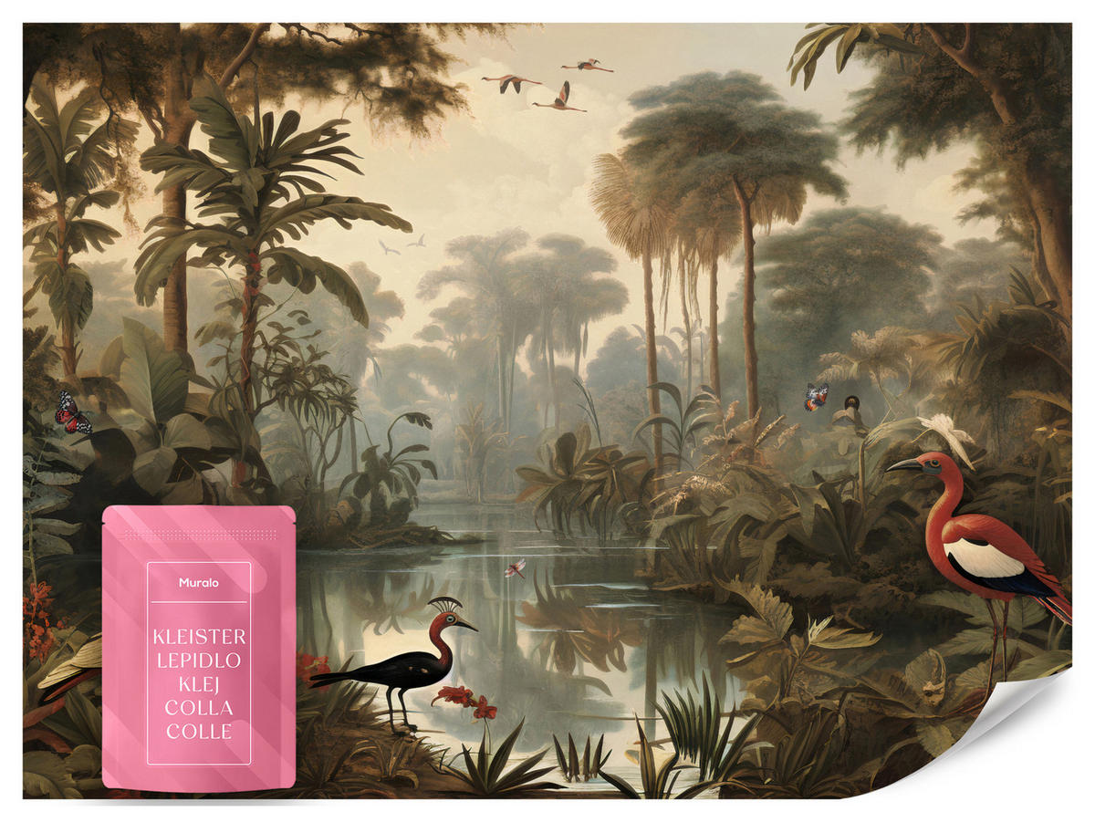 FOTOTAPETE Dschungel Tropische Pflanzen Vögel 100x70 - Gelb/Beige, Papier (100/70cm) - Muralo