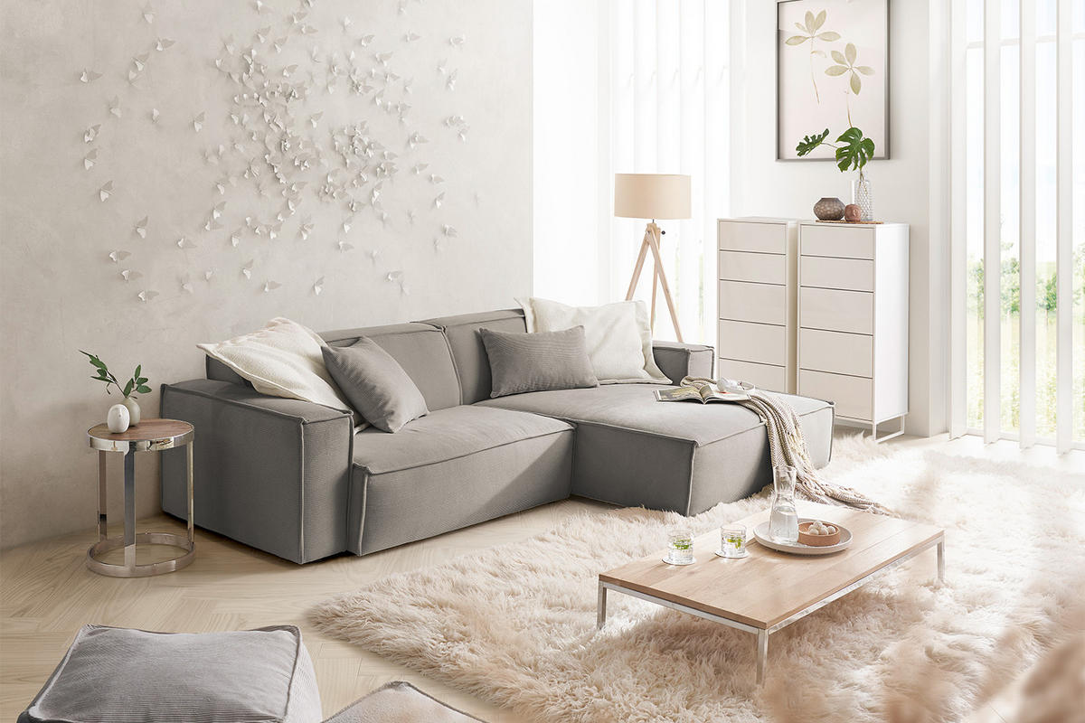 ECKSOFA SAMU Grau Cord - Schwarz/Grau, Textil (276/168cm) - KAWOLA