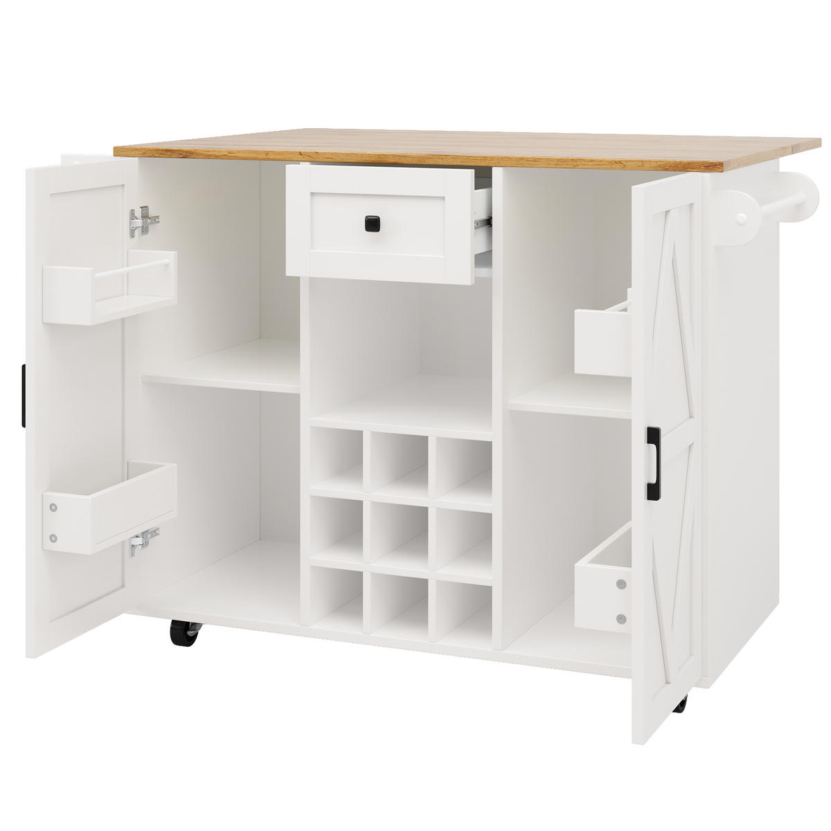 KÜCHENINSEL aus MDF mit klappbarer Tischplatte & Stauraum, 137,5/40/65/95,6 cm, Weiß - Weiß, Holzwerkstoff (137.5/40/95.6cm) - Redom