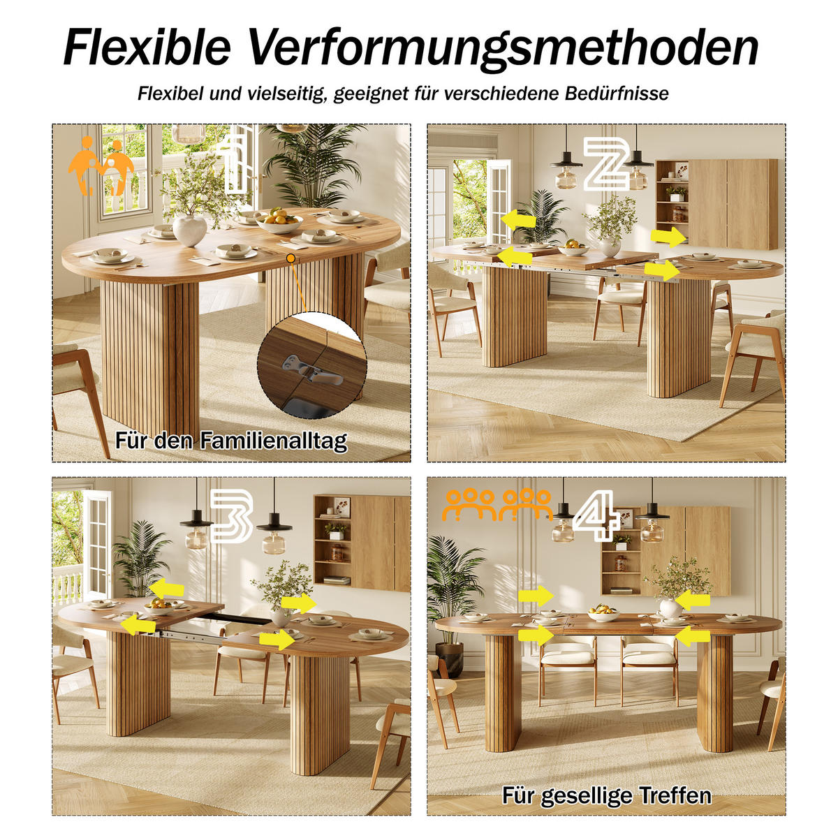 ESSTISCH Ausziehbar 120-160Cm Oval Holzstruktur Natur - Braun, Metall (80/120/75.5cm) - FLIEKS