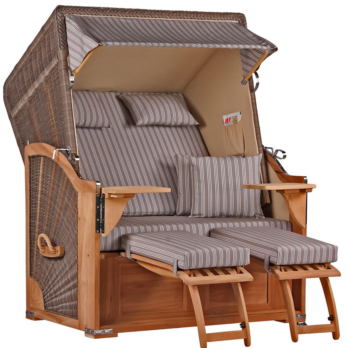 STRANDKORB SEEBLICK 2 Sitzer Teak - Braun/Grau, Metall (125/170/80cm) - Mr. Deko