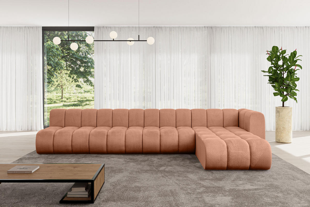 ECKSOFA modulares Sofa Darnel-L3 - 387x177x70 cm Apricot - Koralle, Holzwerkstoff/Textil (387/177cm) - ALTDECOR