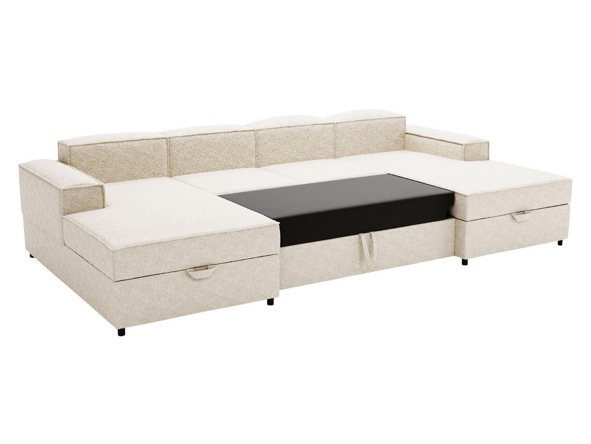 WOHNLANDSCHAFT Santos U Boucle - Beige/Schwarz, Holzwerkstoff/Kunststoff (320/79/166cm) - MIRJAN24