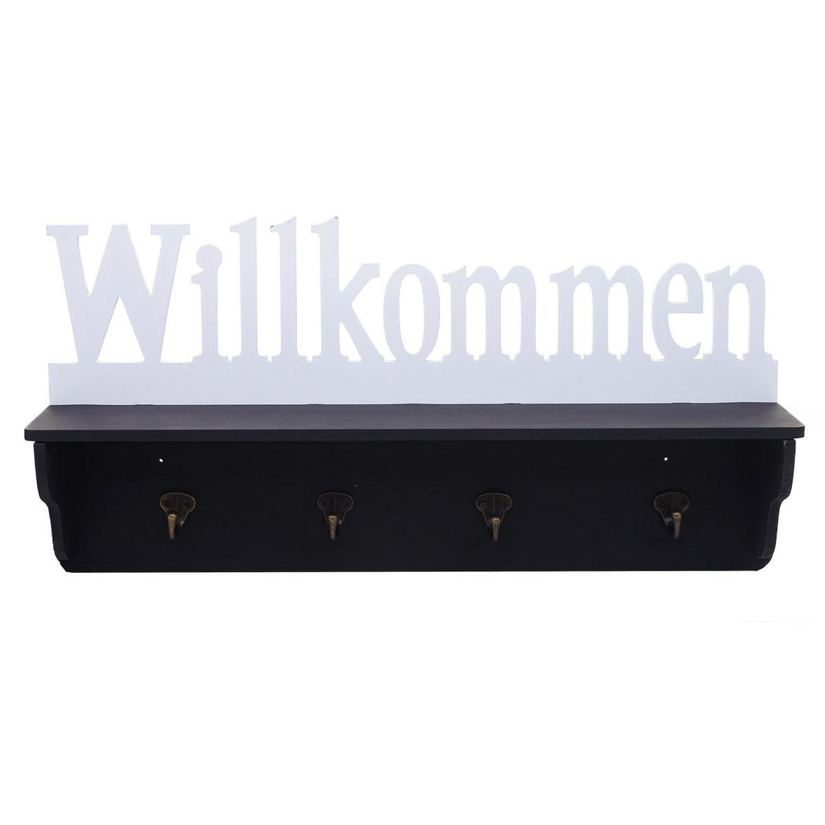 WANDGARDEROBE WILLKOMMEN 4 HAKEN Schwarz, Reinweiß - Schwarz/Weiß, Holz (60/30/13cm) - MCW