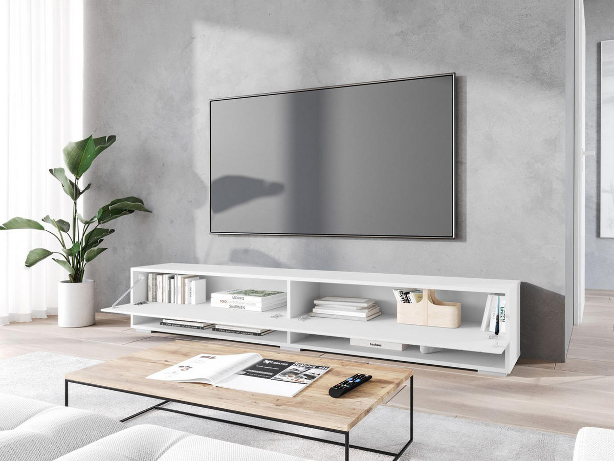 TV-MÖBEL Wander Weiß mit Fischgrätmuster 180 cm - Weiß, Holzwerkstoff (180/30/31cm) - Selsey