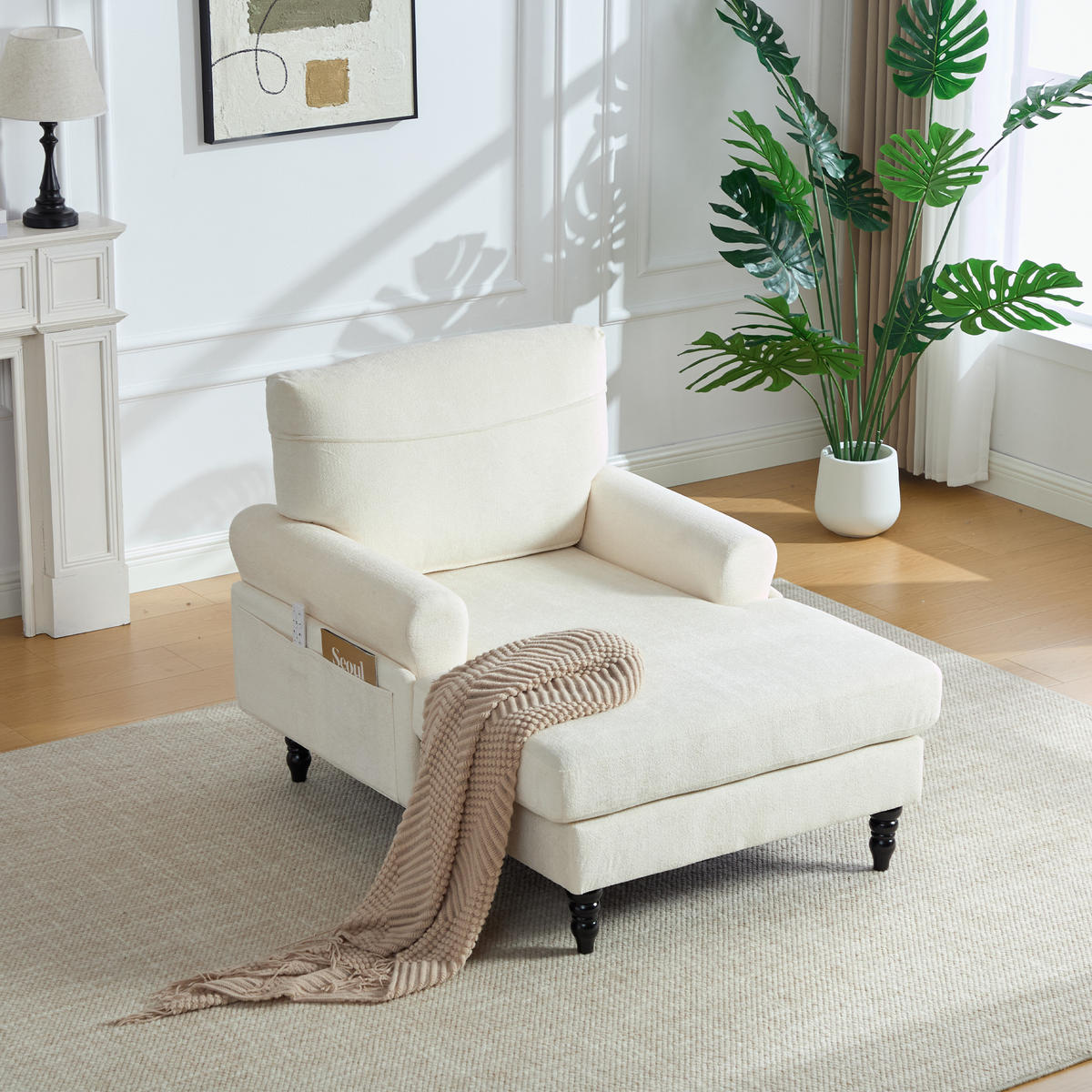 RELAXSESSEL Liege,hochdichte Polsterung,Seitentaschen,Chenille,Beige - Beige, Textil (97/86/125.5cm) - LVHOM