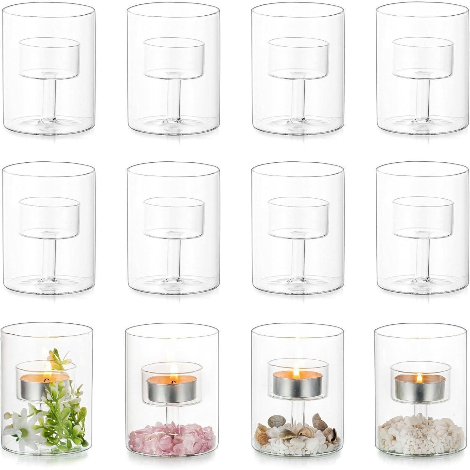 TEELICHTHALTER 6er Set Glas Zylinder für Votivkerzen 8 x 7 cm - Transparent, Glas (7cm)