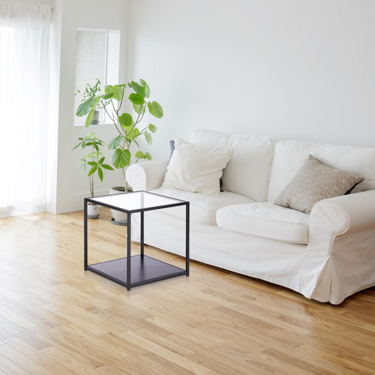 BEISTELLTISCH - Schwarz, Glas/Holzwerkstoff (50/50/50cm) - Relaxdays