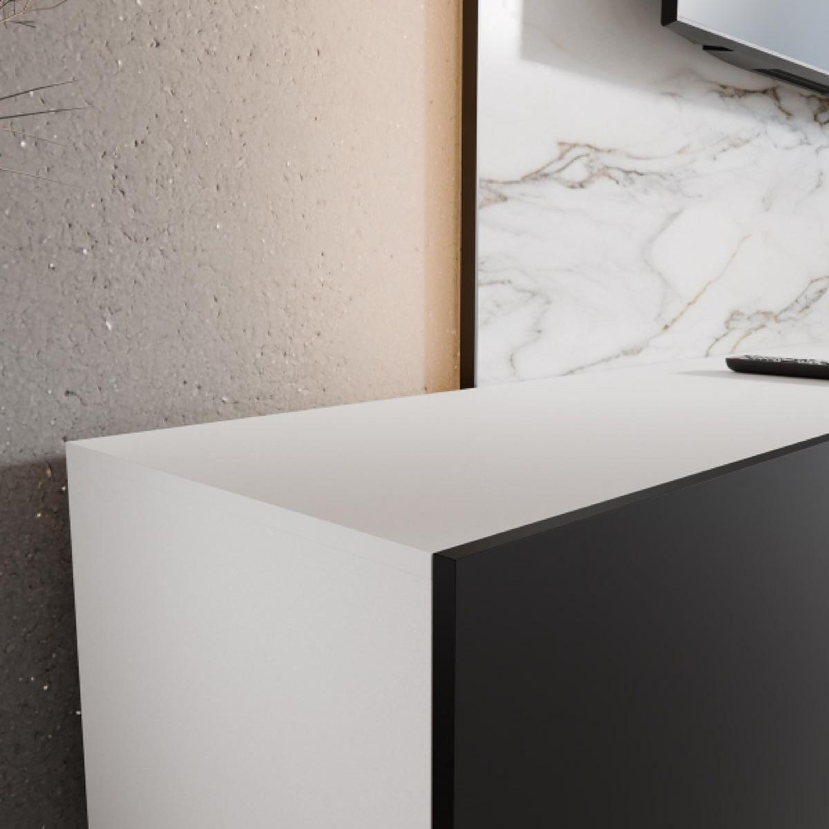 TV-SCHRANK Weiß Schwarz LION Offene Mit Regalen 300 cm - Schwarz, Holzwerkstoff (300/41/40cm) - Sepro Meble