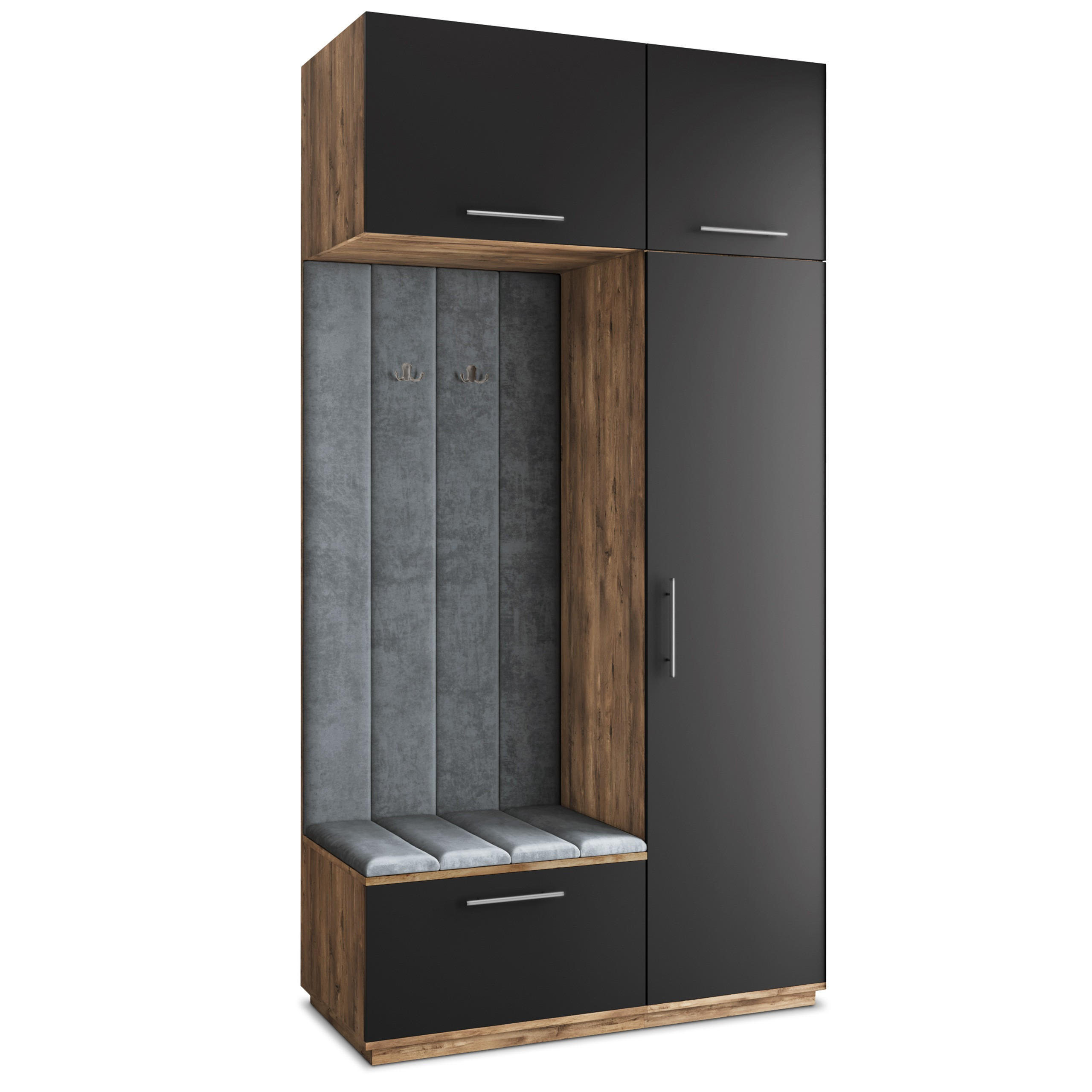 GARDEROBENSCHRANK REMA 120/240/60 cm Modern Garderobe-Set Eiche Lefkas - Eichefarben/Schwarz, Holzwerkstoff (120/240/60cm) - MASSENO