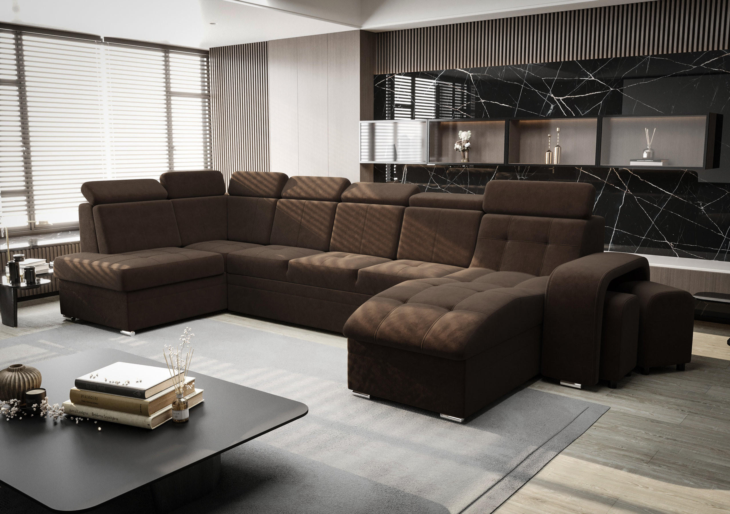 Thumbnail - O-Sofa Wohnlandschaft, Dunkelbraun, Textil, 3-Sitzer, 392x108x180 cm, Wohnzimmer, Sofas & Couches, Wohnlandschaften, Woh...