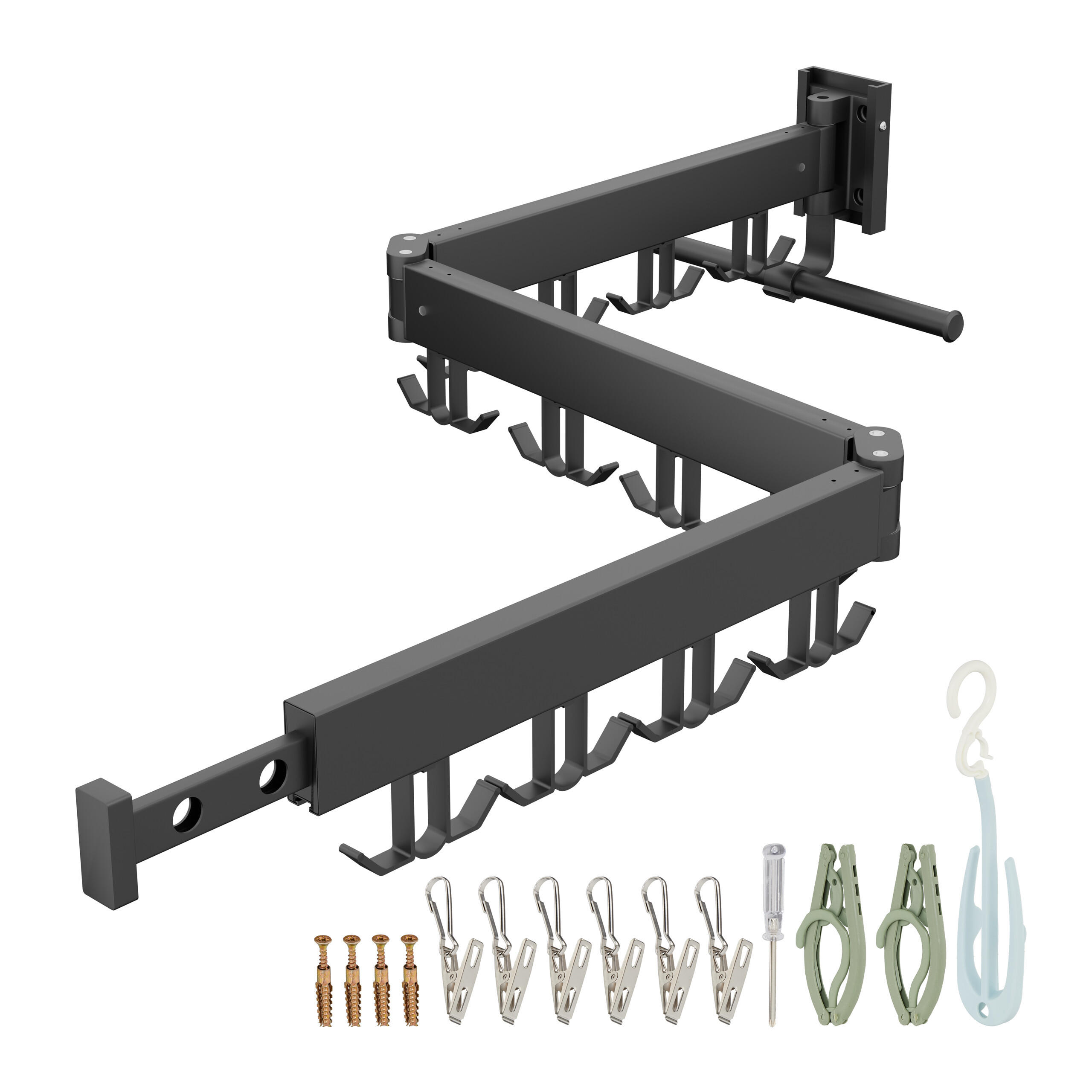 STOJAN na bielizeň na stene - čierna, kov/plast (127/12/26cm) - Relaxdays