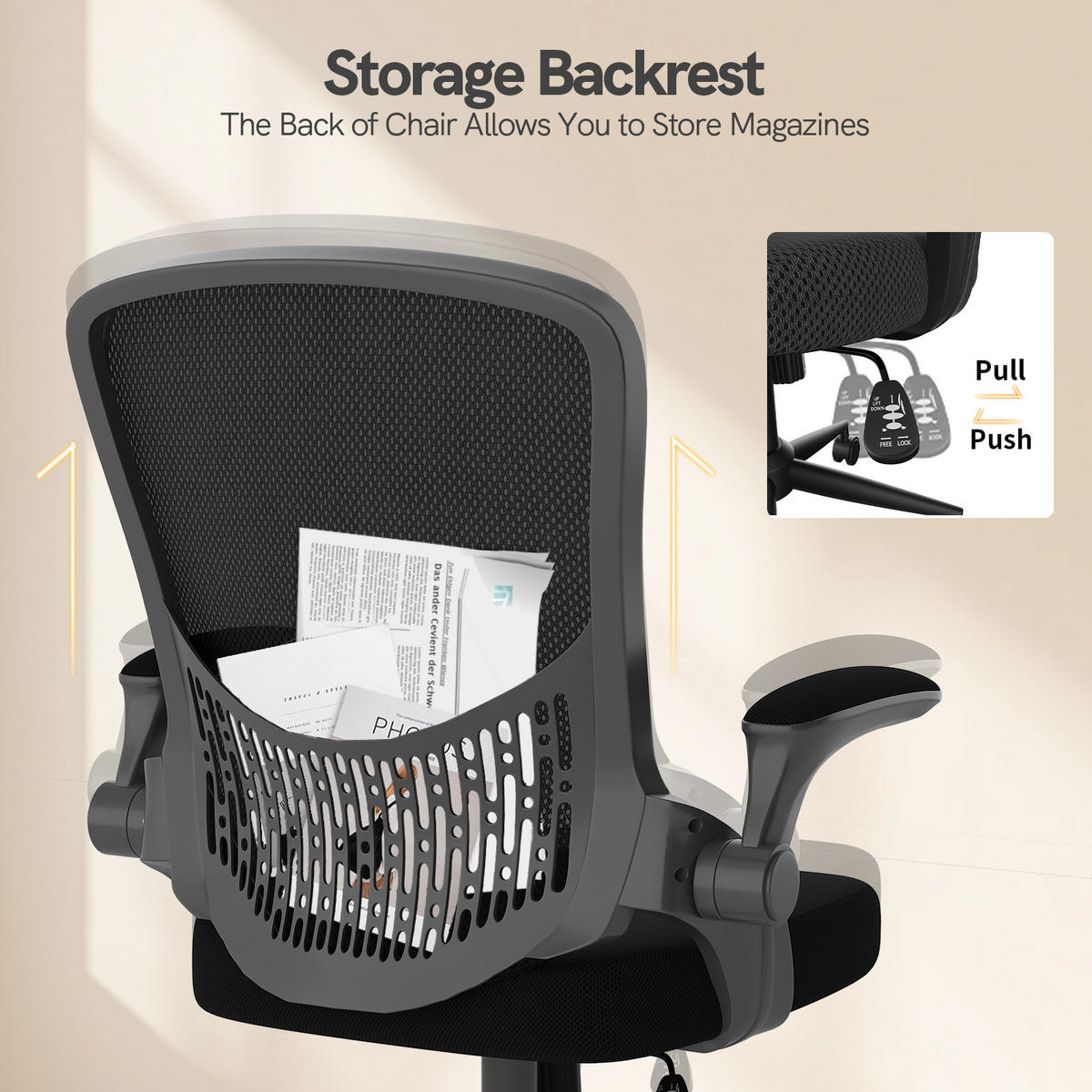 BÜROSTUHL Schwarz ergonomisch mit Aufbewahrung Mesh - Schwarz, Metall (26/51/51cm) - Rattrix