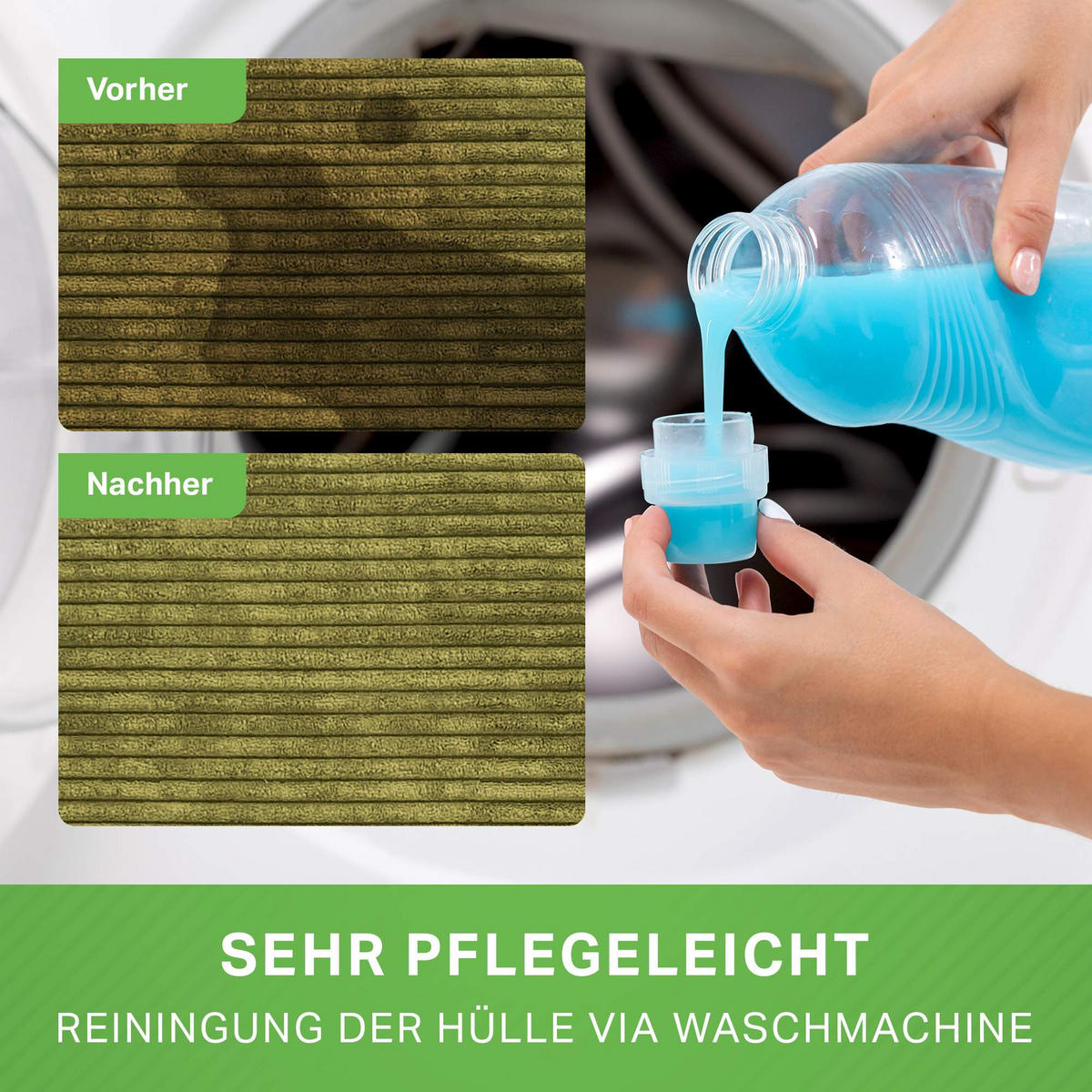 LOUNGE-SITZSACK Cozy + Fußhocker - Grün, Textil (80/90/90cm) - Green Bean
