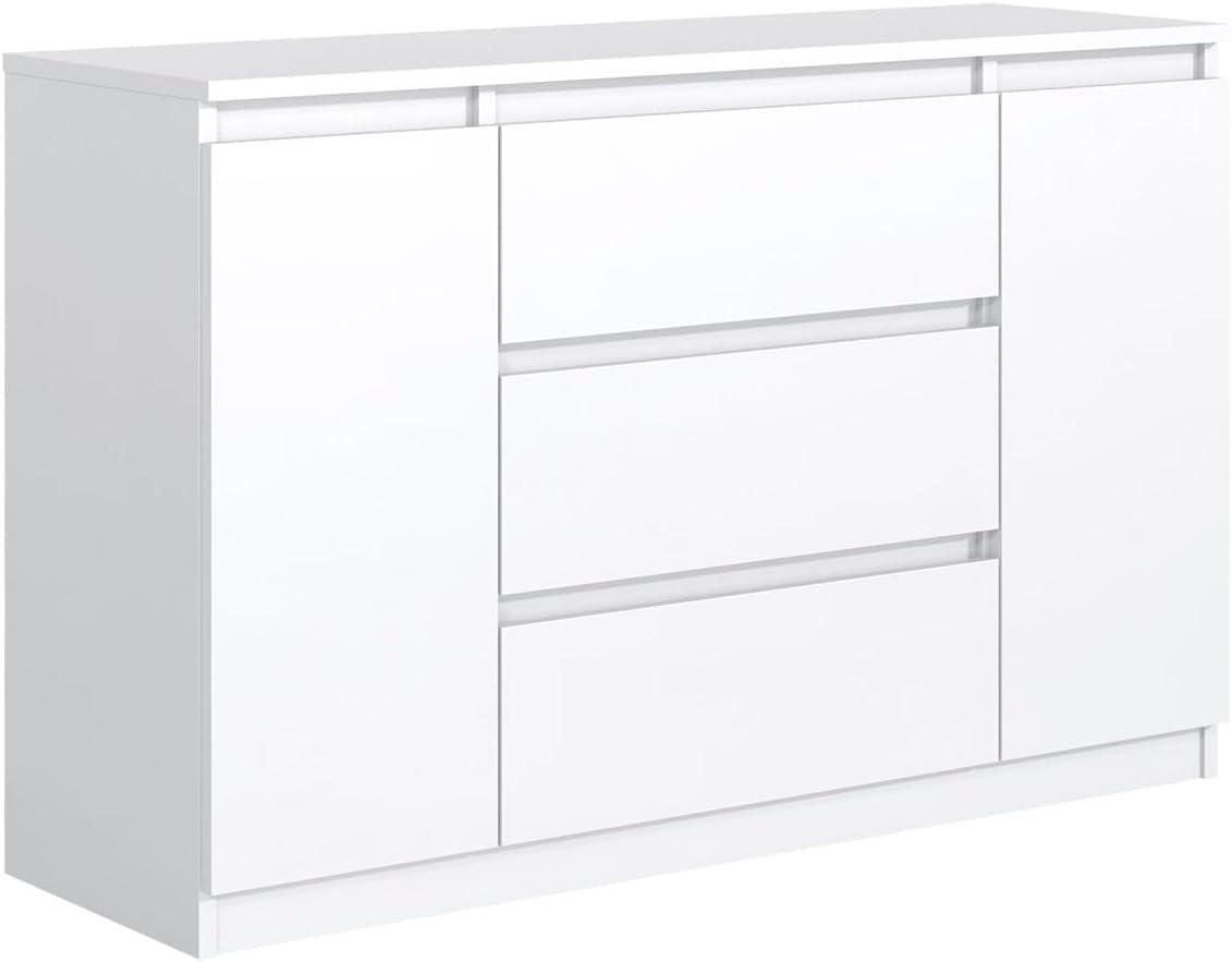 KOMMODE mit 3 Schubladen 2 Schranktüren 140 cm weiß - Weiß, Holzwerkstoff (140/39/78.2cm) - MebLocker
