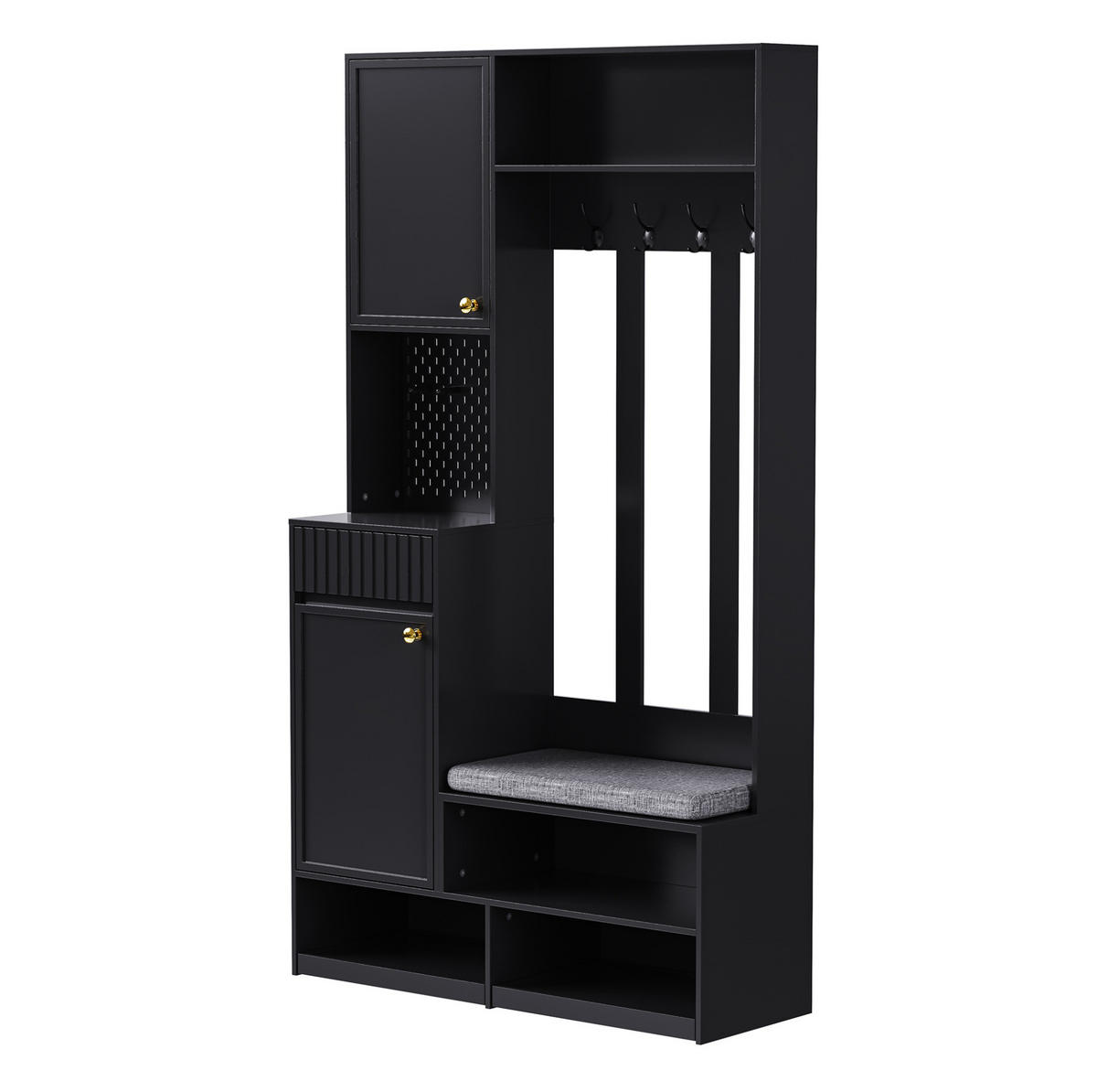 GARDEROBENSET 100/35/180 cm aus MDF mit gepolsterter Sitzbank Schwarz - Schwarz, Holzwerkstoff (100/180/35cm) - Modenvie