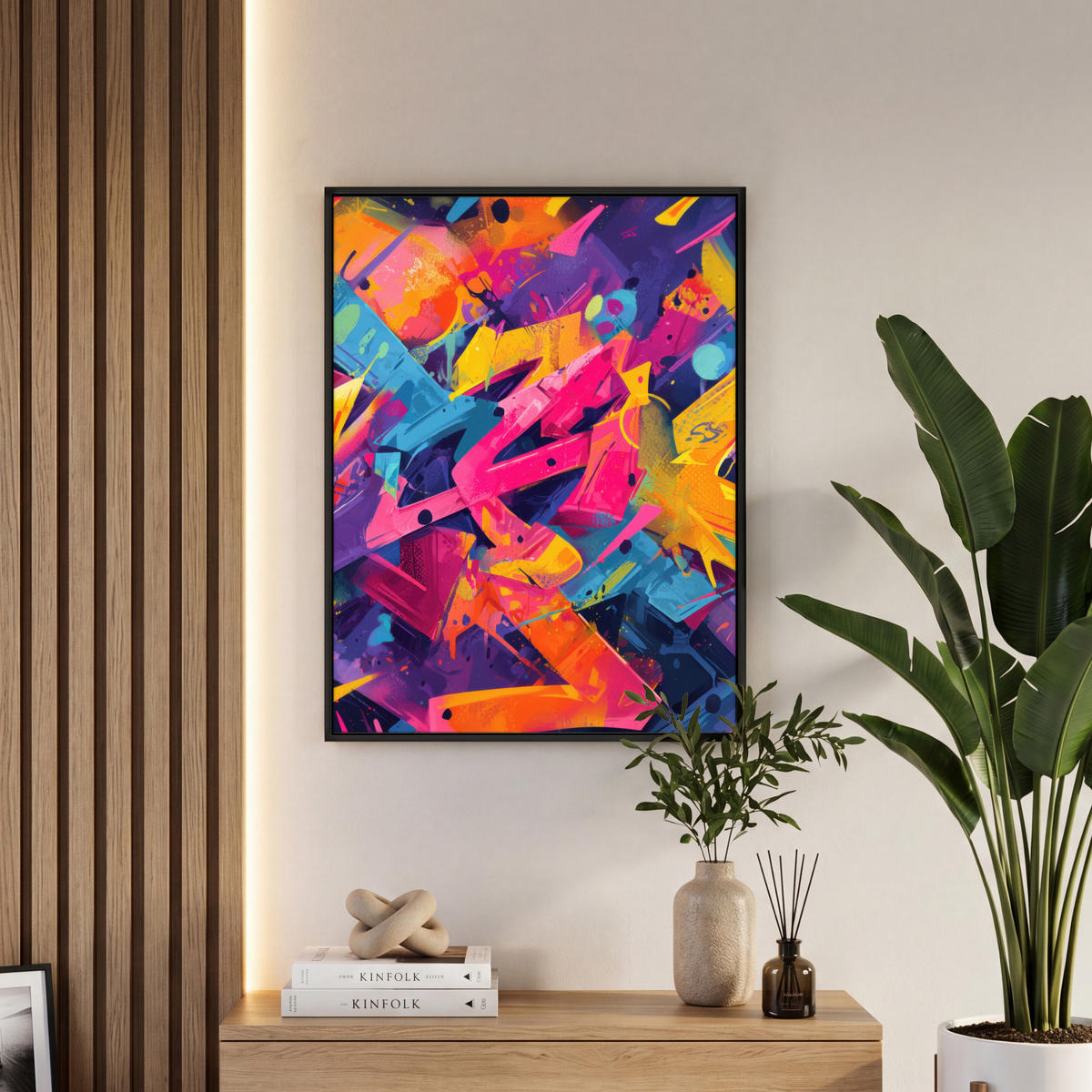 LEINWAND Bilder mit Rahmen - Abstrakt - Formen - Farbenfroh - 60x80 - Magenta, Textil (60/80cm) - MuchoWow