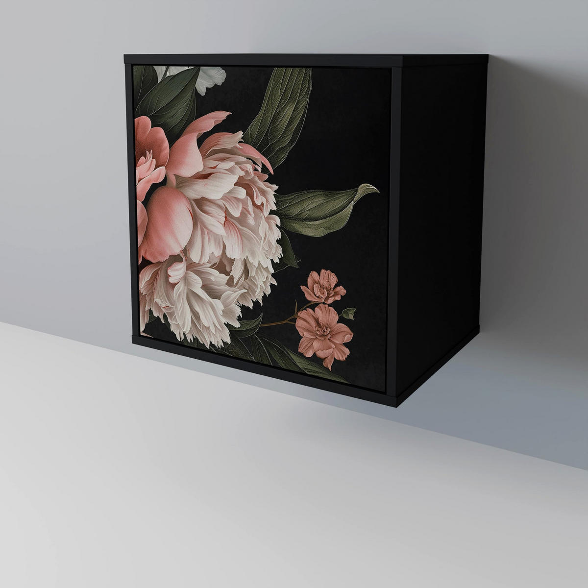 SIDEBOARD LUSH ELEGANCE, Schwarz, 57,5x42x70,5 cm, Schwarze Metall-Sternfüße - Multicolor/Schwarz, Holzwerkstoff/Metall (57.5/70.5/42cm) - SpaceRebels