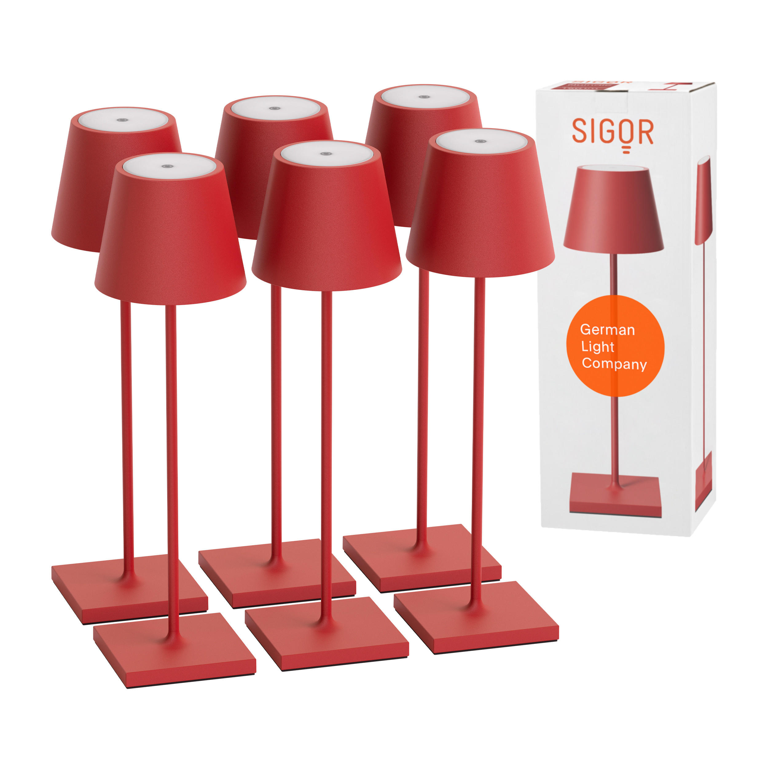 LED Akku-Tischlampe, Nuindie 3.0 6er-Set, feuerrot - Rot, Metall (38/10/38cm) - Sigor