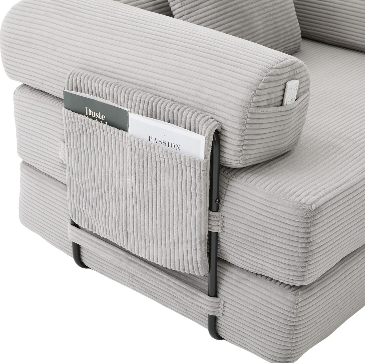 SESSEL mit Hocker aus Cord 112x190x67 cm Hellgrau flexibel kombinierbar, ergonomisch und montagefrei - Hellgrau, Textil (112/67/190cm) - Modfu