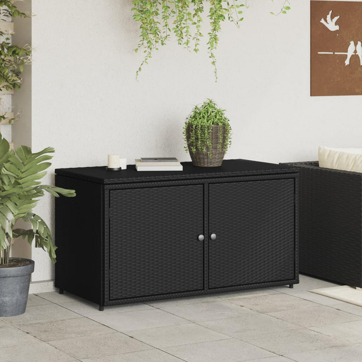 GARTENSCHRANK Schwarz 110x55x60,5 cm Poly Rattan - Schwarz, Kunststoff (110/60.5/55cm) - furnicato