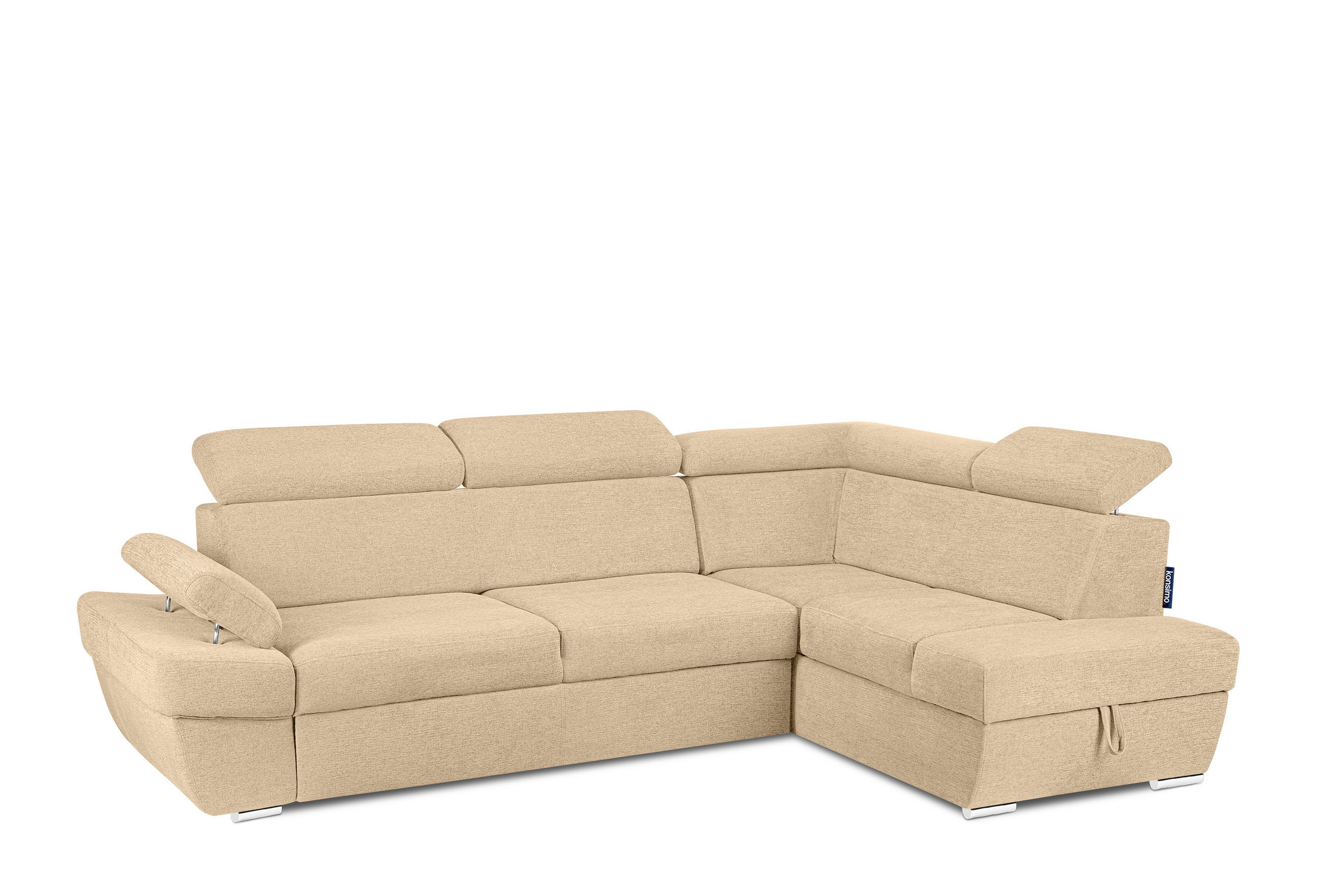 SCHLAFECKSOFA RATLO rechts 4/5-Sitzer mit Bettkasten, beige - Beige/Silberfarben, Textil (270/190cm) - KONSIMO®