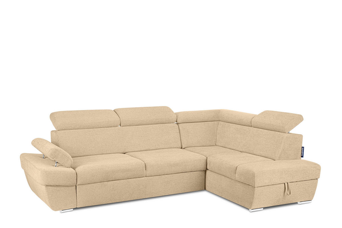 SCHLAFECKSOFA RATLO rechts 4/5-Sitzer mit Bettkasten, beige - Beige/Silberfarben, Textil (270/190cm) - KONSIMO®