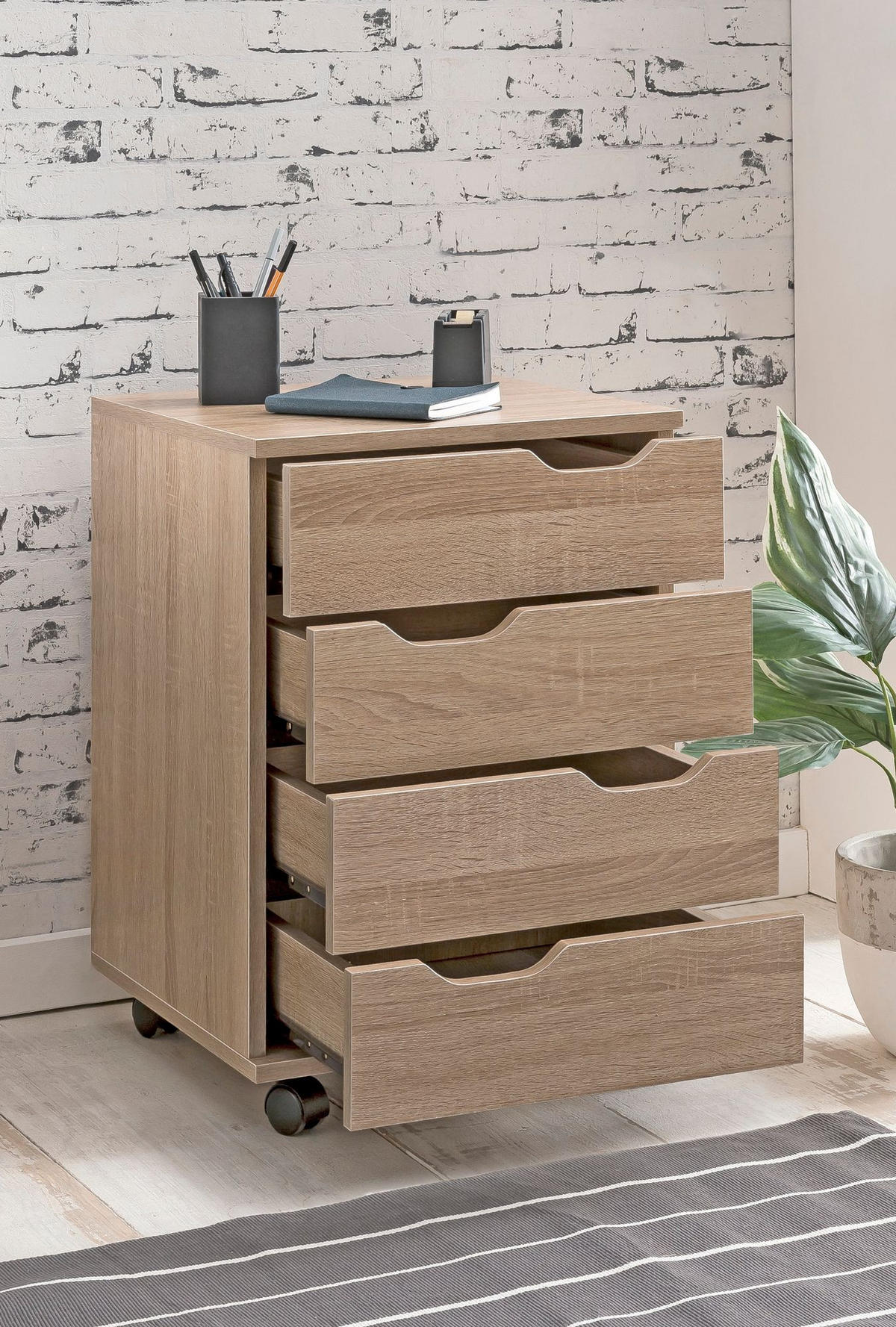 ROLLCONTAINER – Weiß, 4 Schubladen, Rollen, stilvoll, für Büro - Beige/Schwarz, Holz/Kunststoff (40/60/40cm) - KADIMA DESIGN