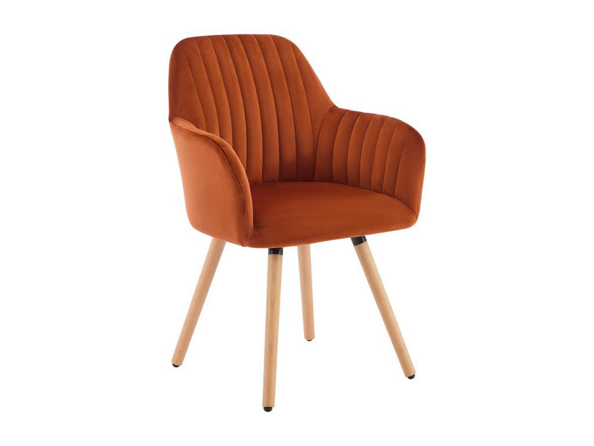 STUHL mit Armlehnen 2er-Set - Samt & Metall in Holzoptik - Terracotta - ELEANA - Braun, Textil (58/85/56cm) - Vente-Unique