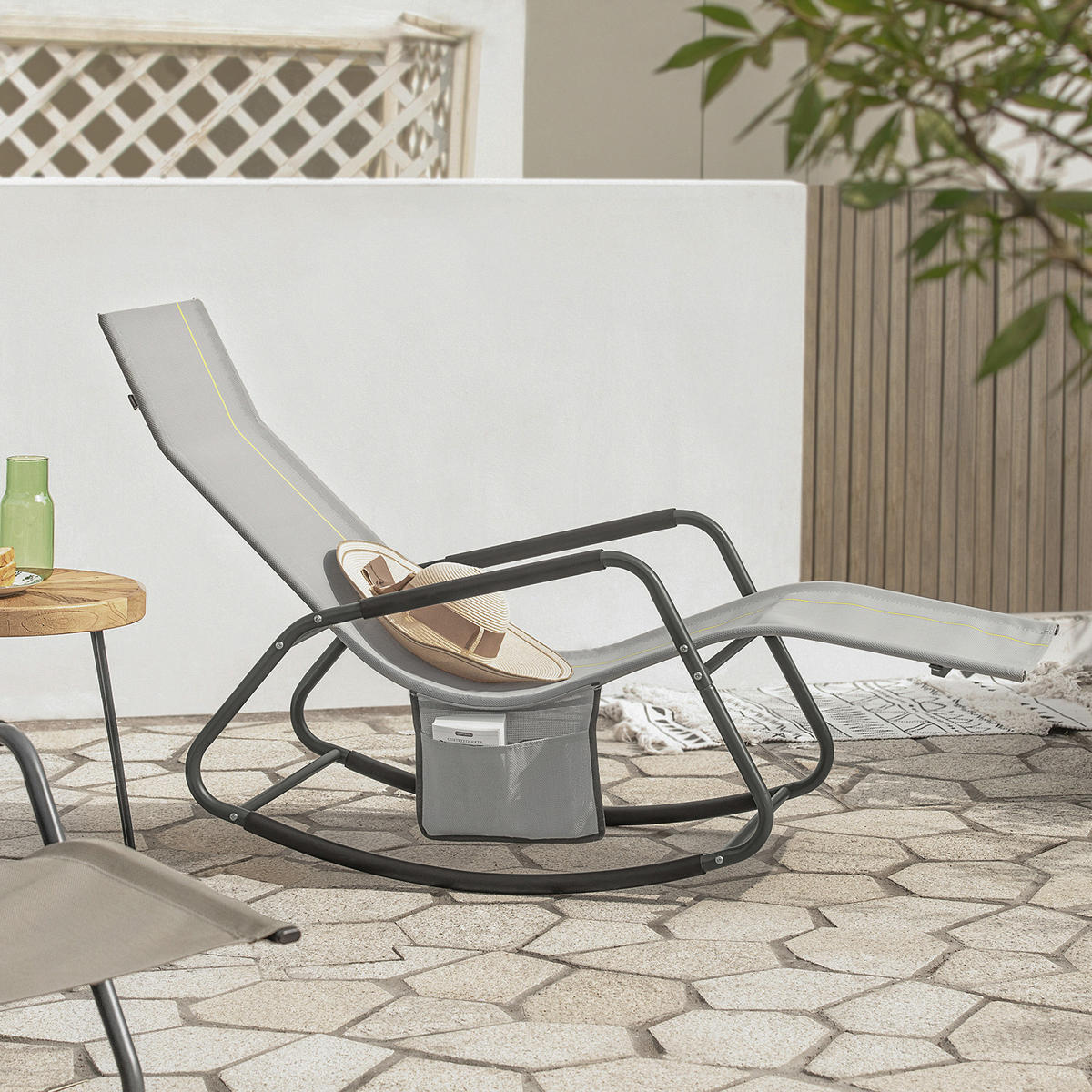 SONNENLIEGE Hellgrau - Hellgrau, Metall (145/85/57cm) - SoBuy